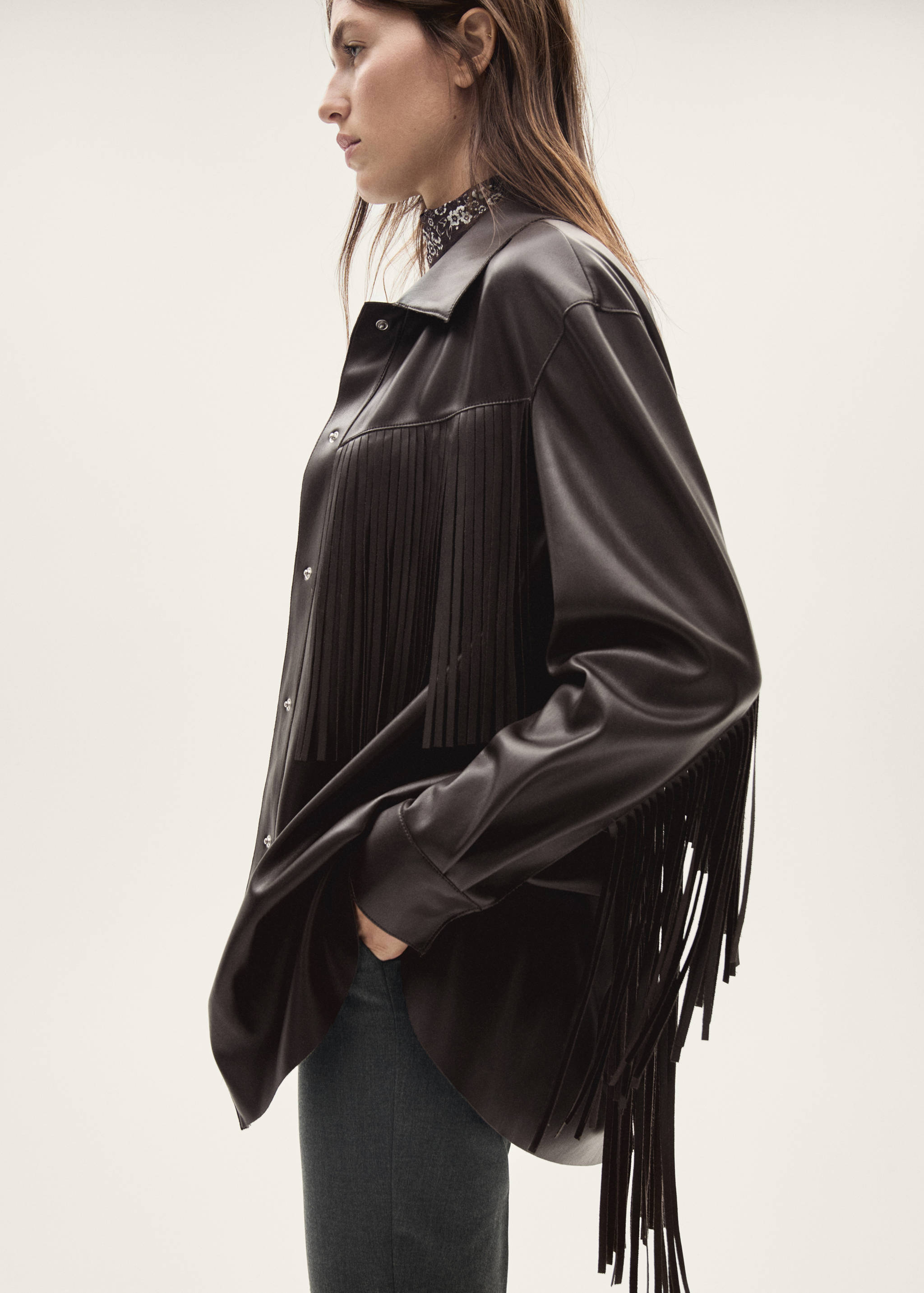 Faux-leather fringed overshirt - Medium plane