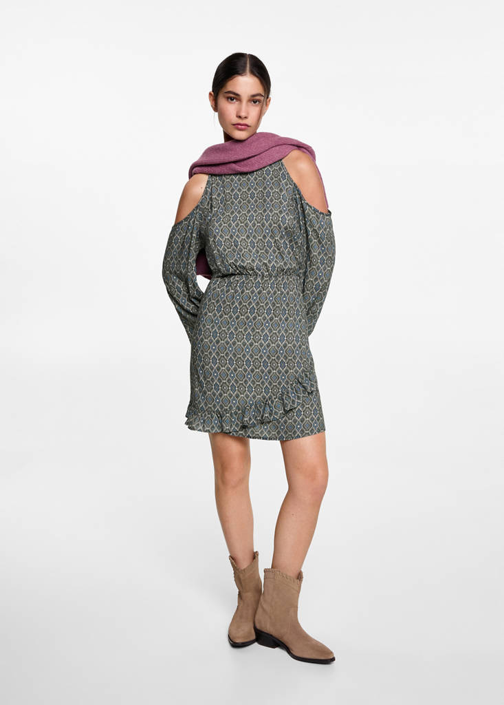 MANGO TEEN - Robe courte épaules dénudées kaki - XXS - Fille Teen