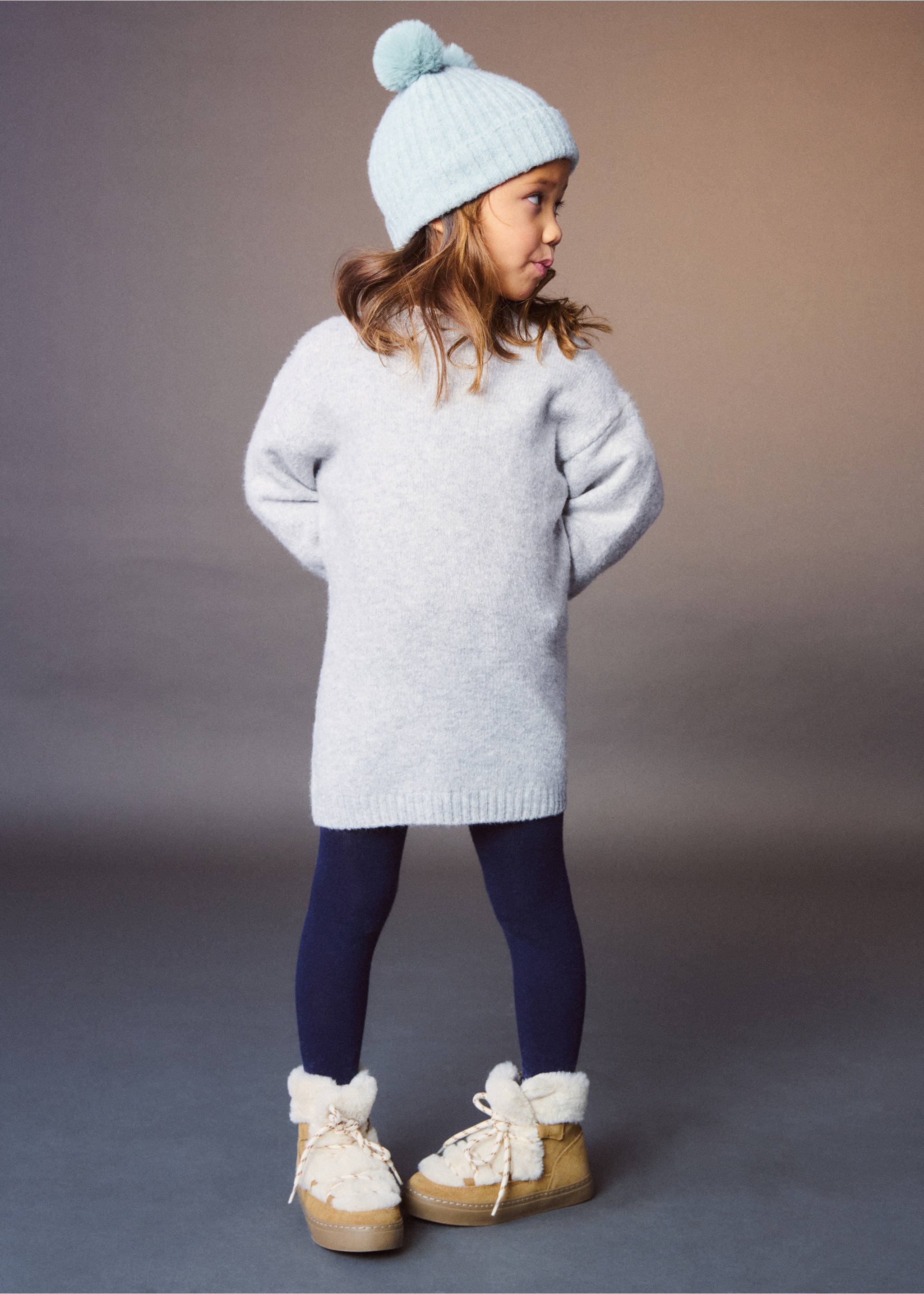Puffed sleeves knit dress - Details of the article 5, Medium Heather Grey. Ref: 77077708-00.