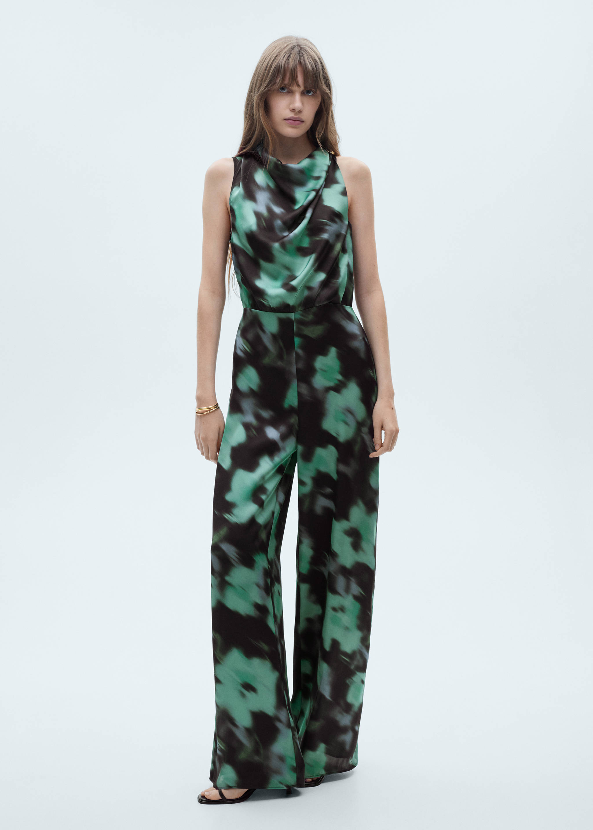 Floral-print satin jumpsuit - General plane