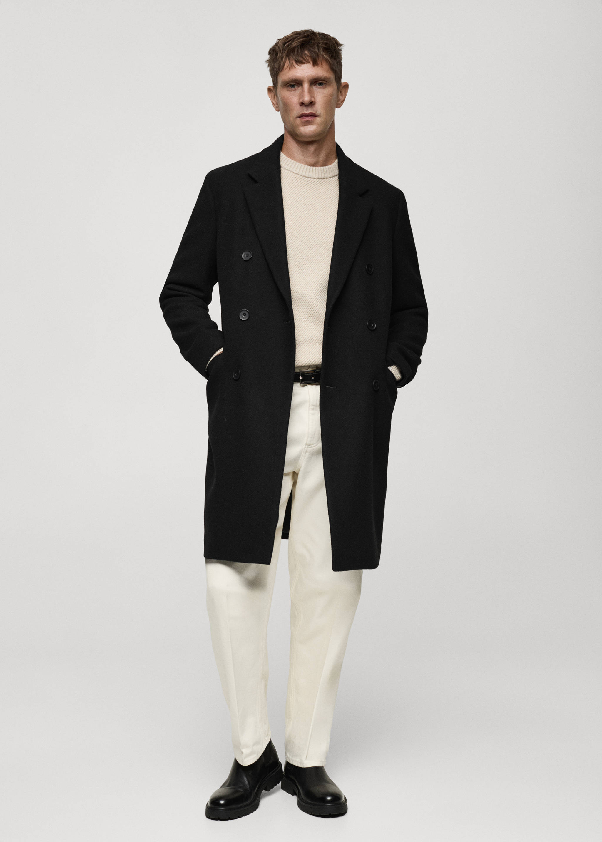 再生羊毛双排扣大衣 - null