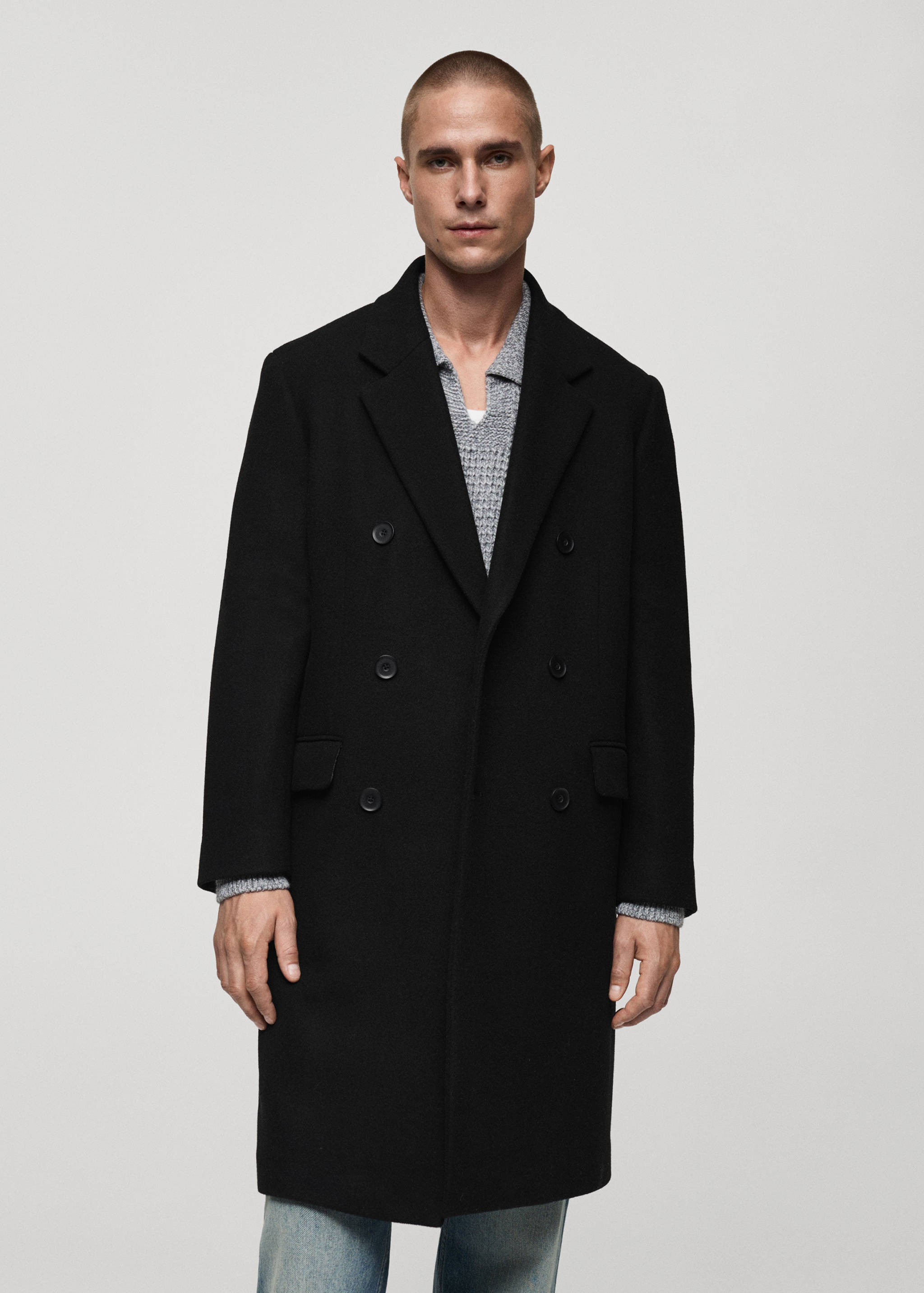 Recycled wool double-breasted coat - Medium plane