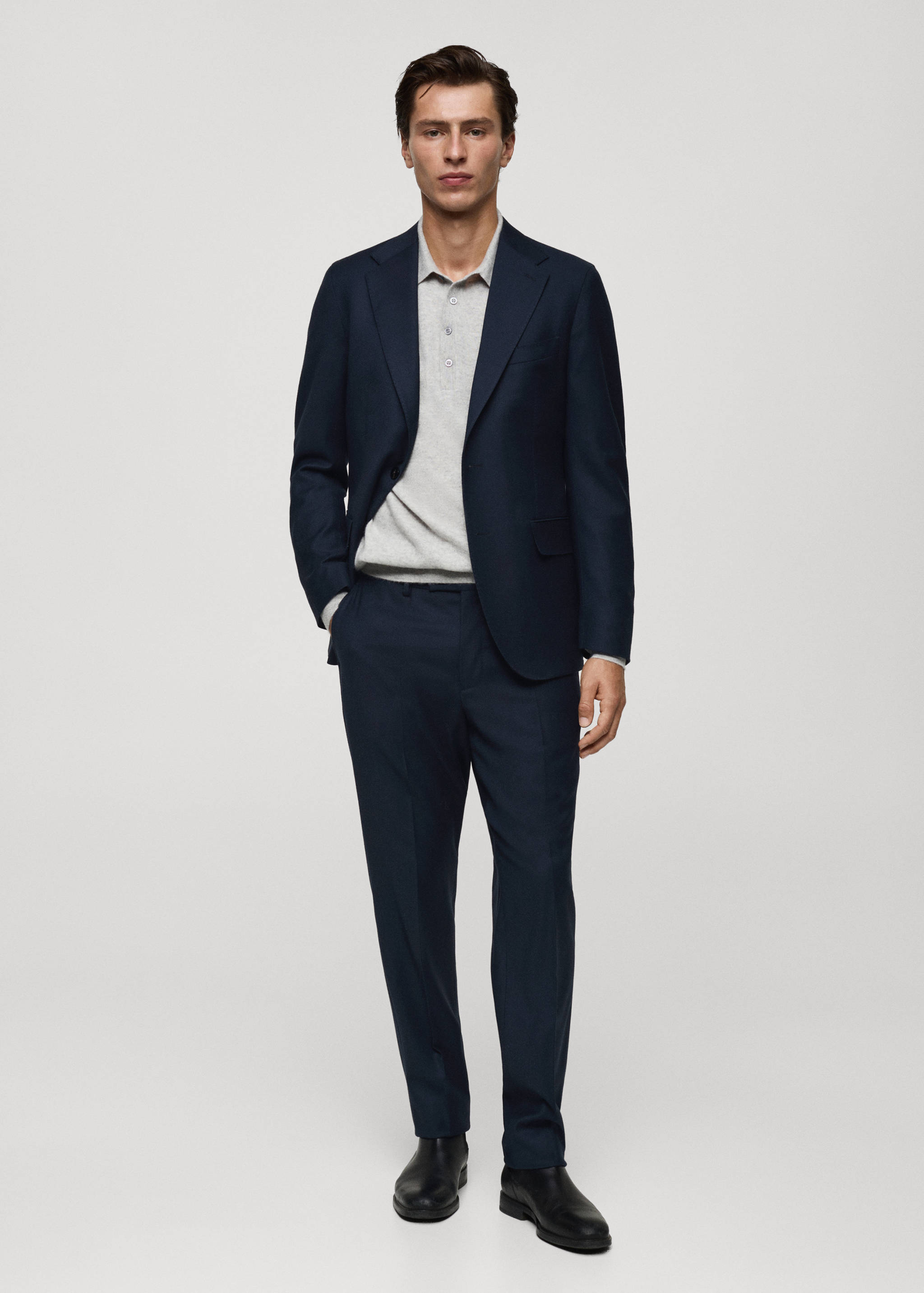 Italian 100% virgin wool flannel suit jacket - General plane