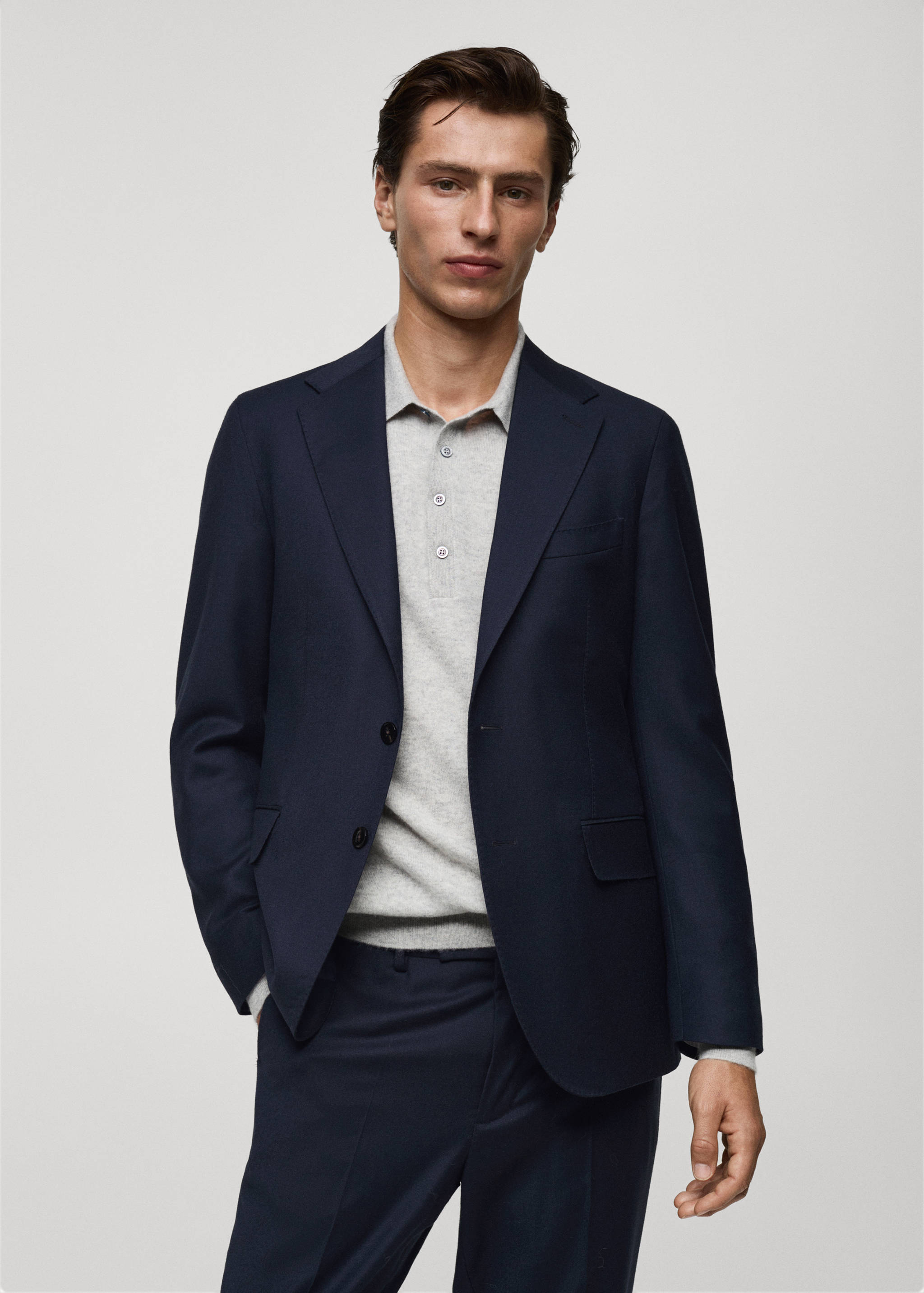 Italian 100% virgin wool flannel suit jacket - Medium plane