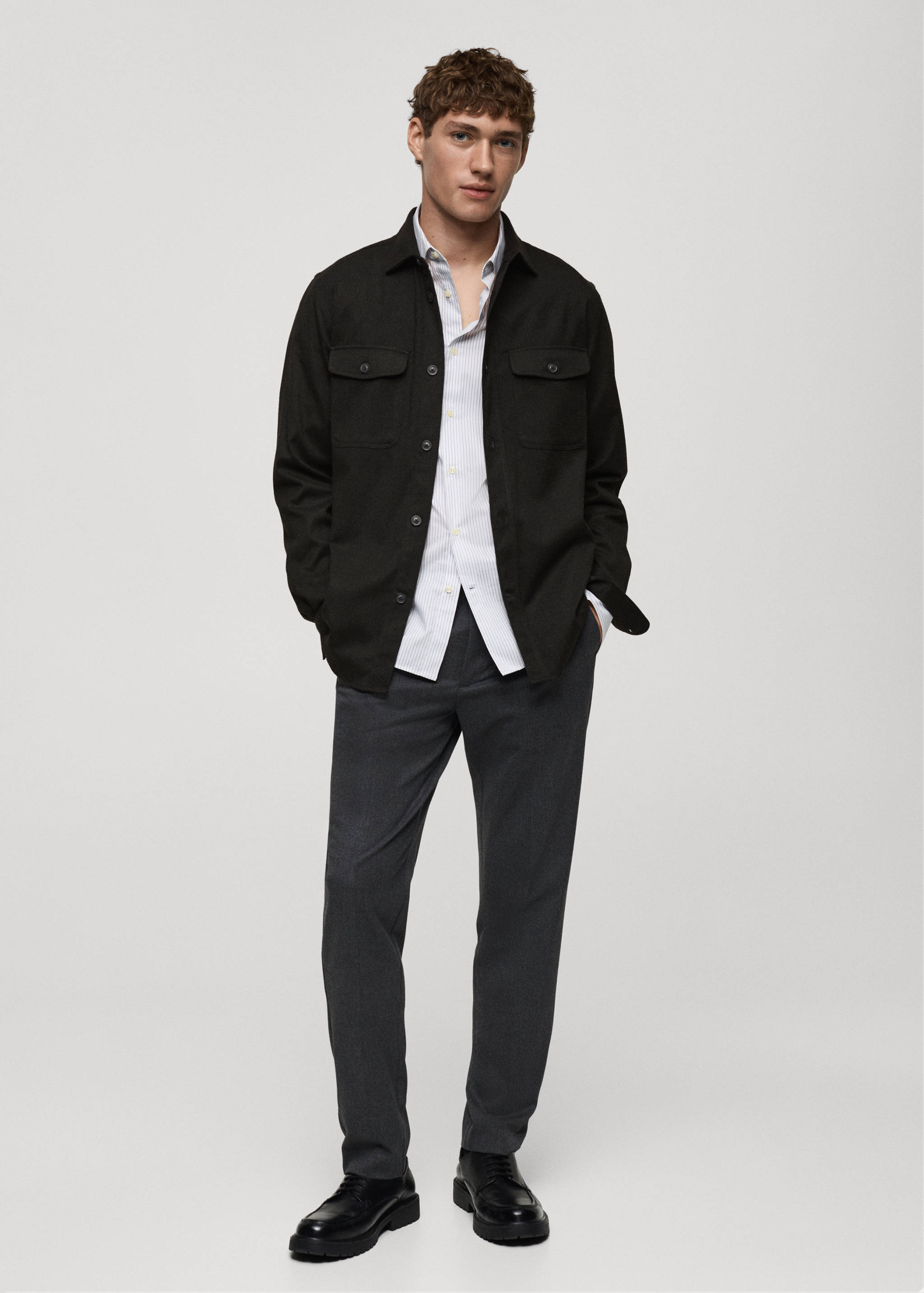 Regular-fit flannel overshirt with pockets - General plane