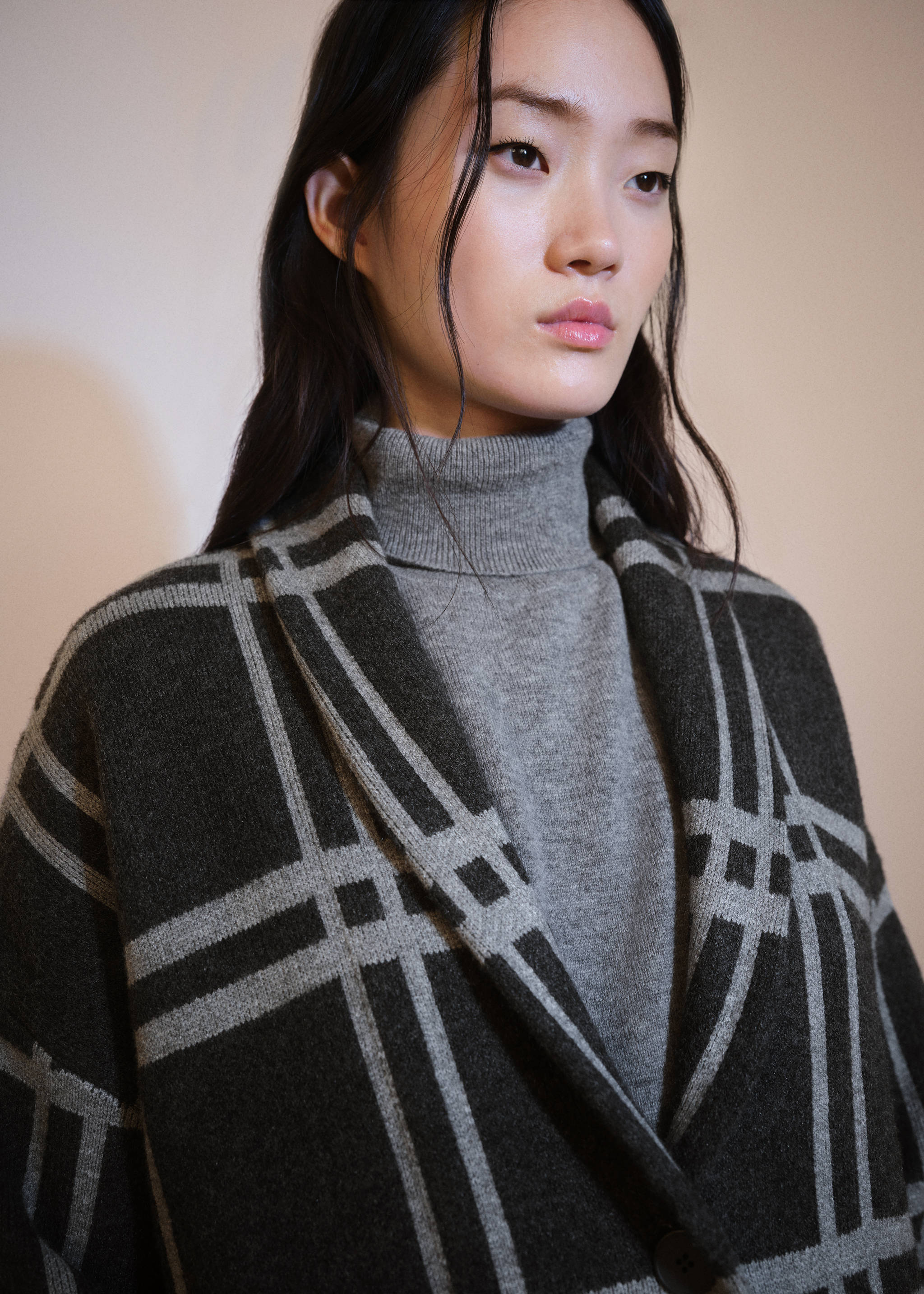 格纹针织大衣 - null