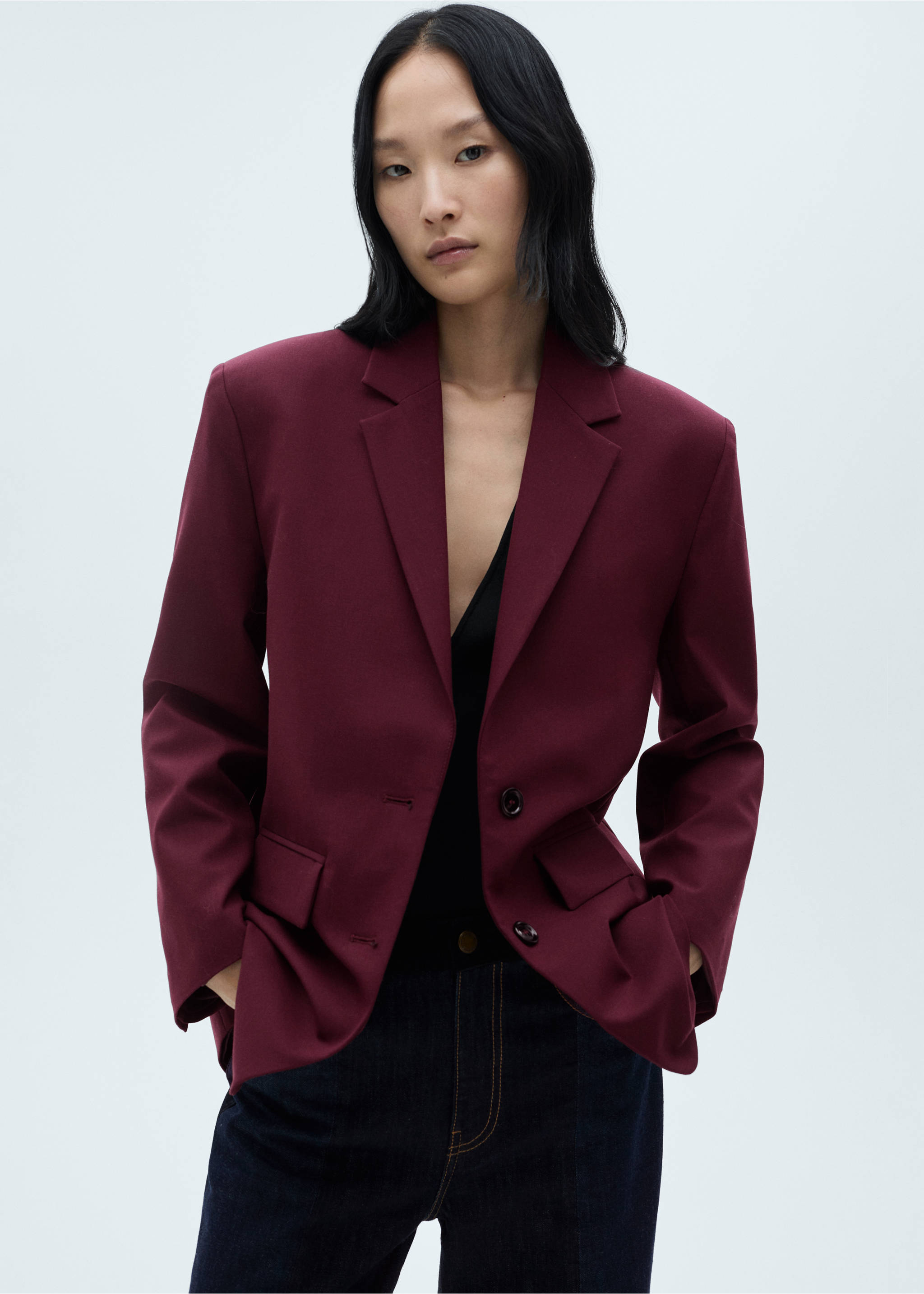 Blazer lana hombros pronunciados - Plano medio, Granate. Ref: 77078637-00.