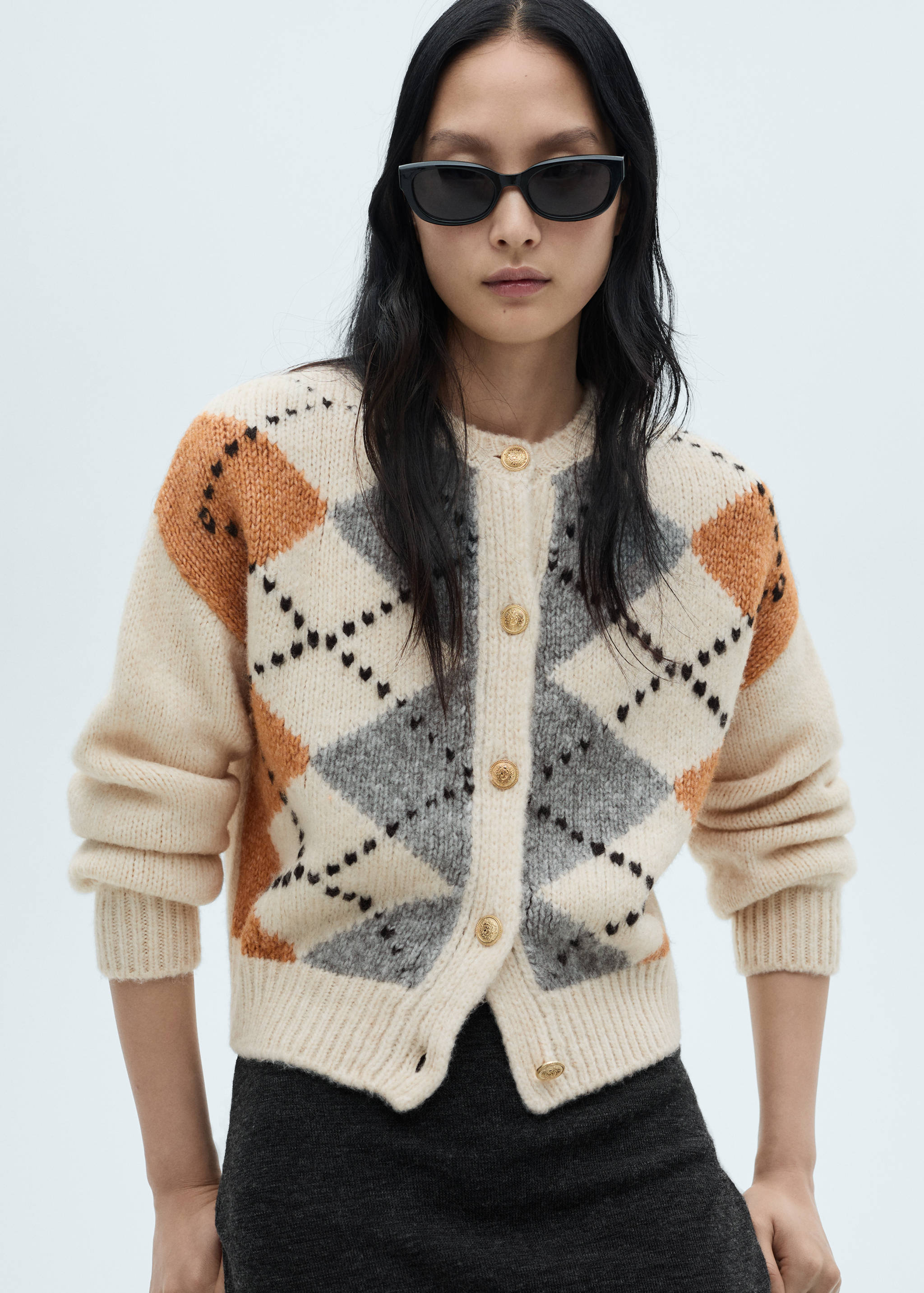 Rhombus cardigan with buttons - Medium plane