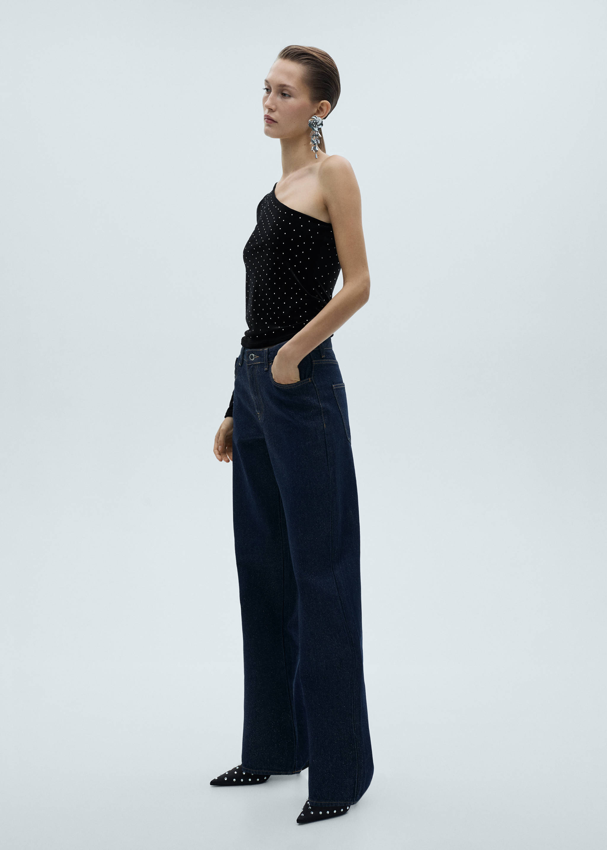 Asymmetrical velvet top with rhinestones - General plane