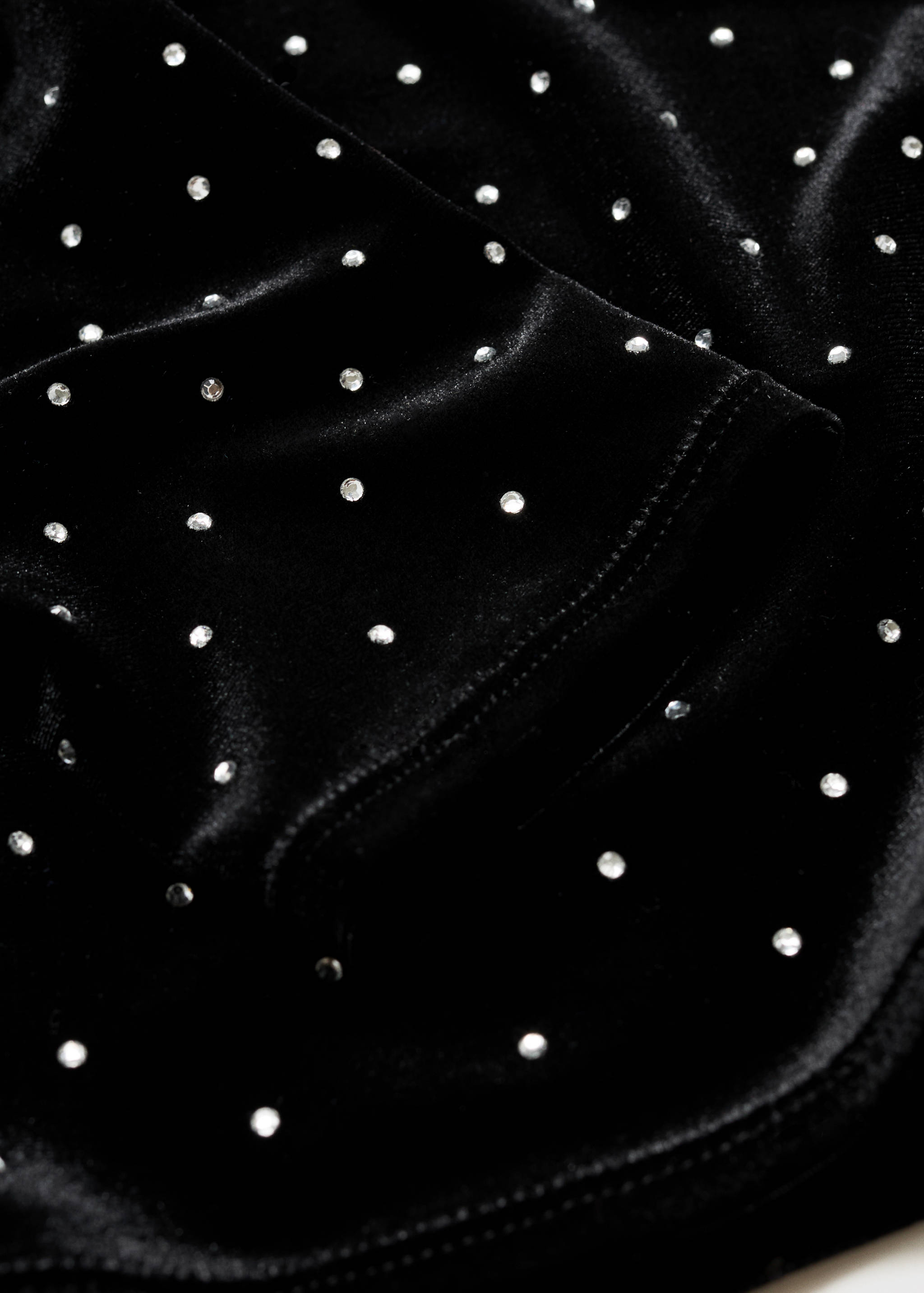 Asymmetrical velvet top with rhinestones - Details of the article 0