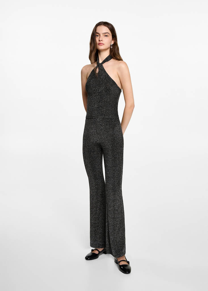 MANGO TEEN - Legging flare Lurex noir - S - Fille Teen