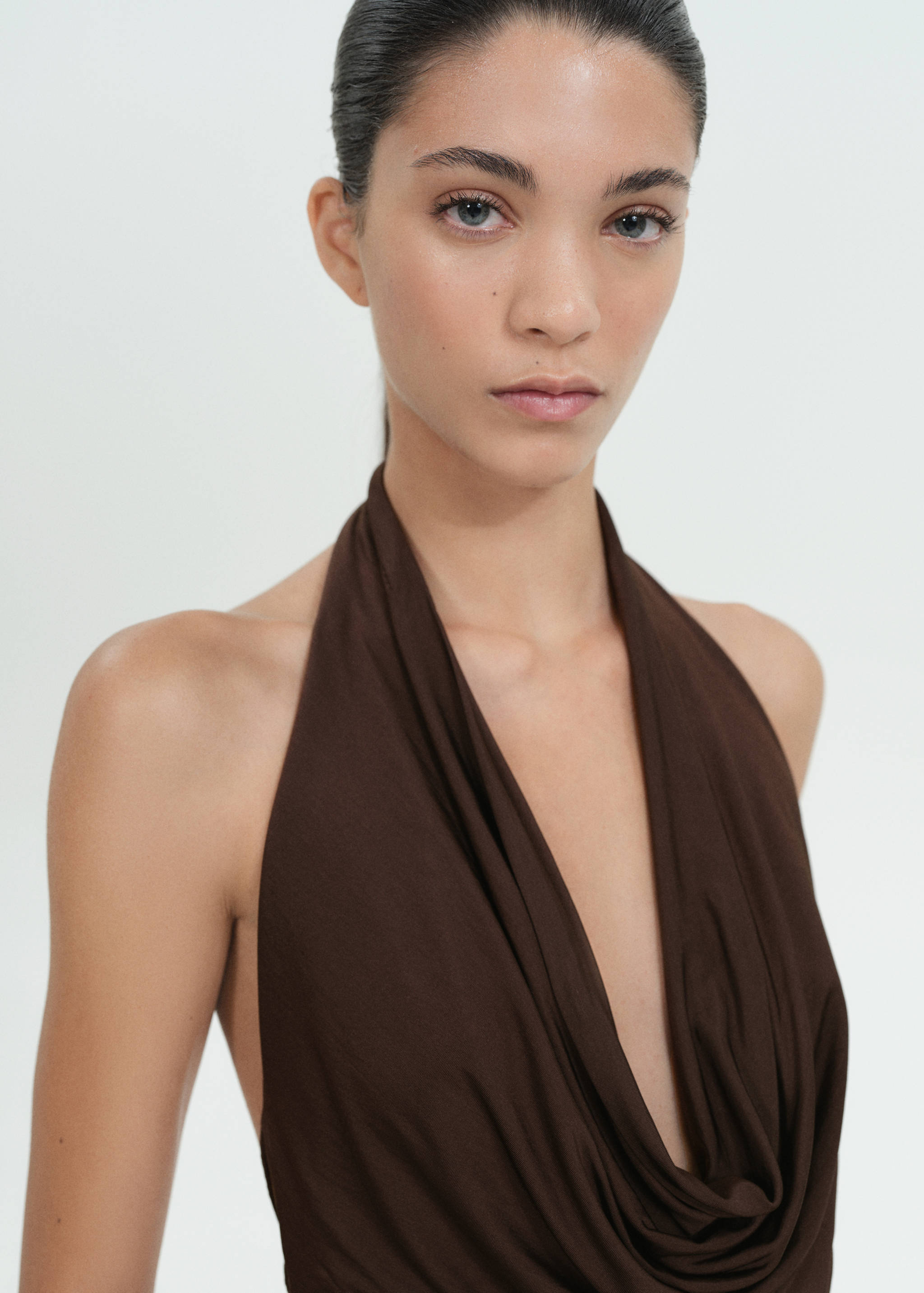 Draped neckline top with open back - Details of the article 1