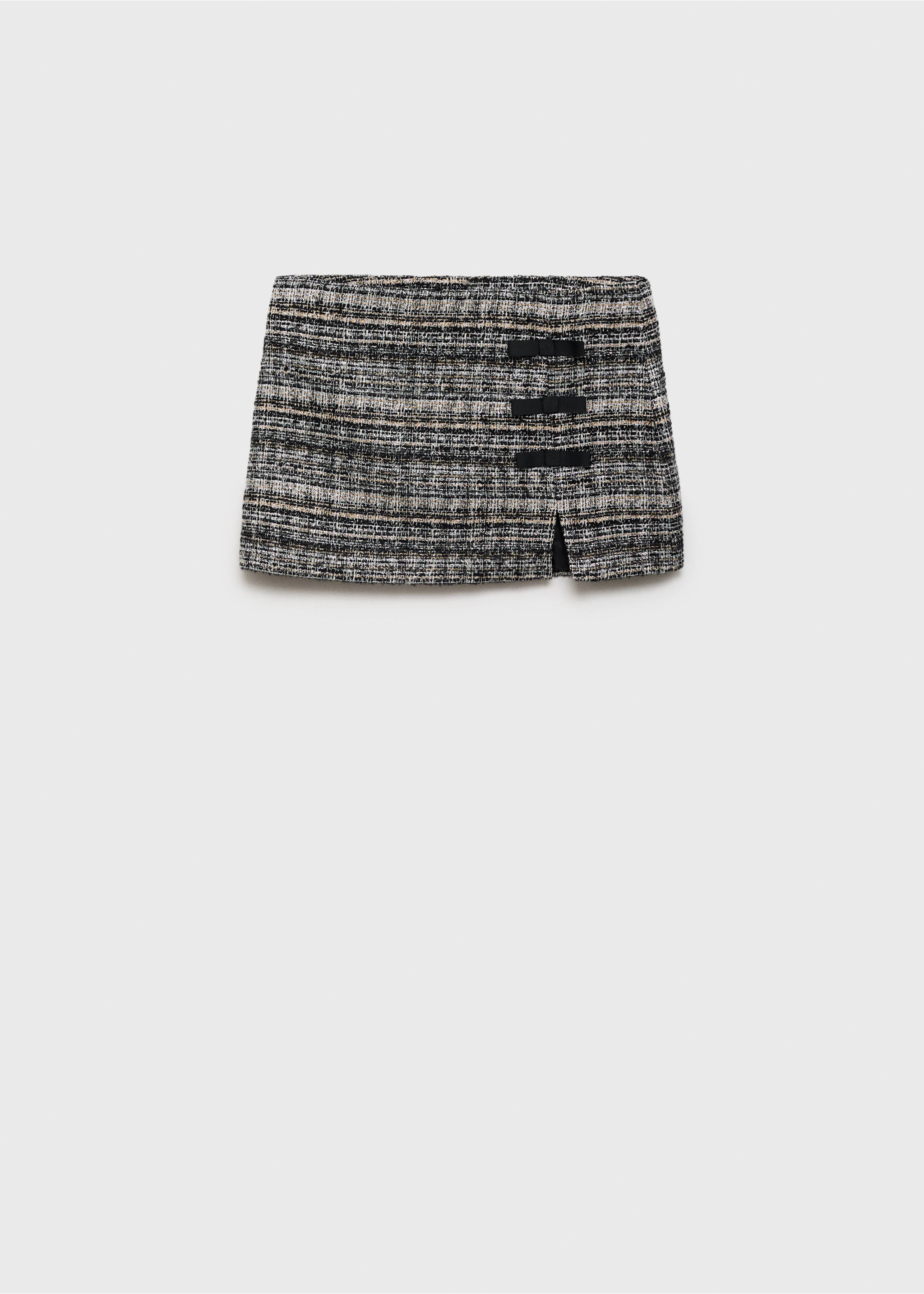 Tweed mini-skirt with bows - Article without model, Black. Ref: 77079245-00.