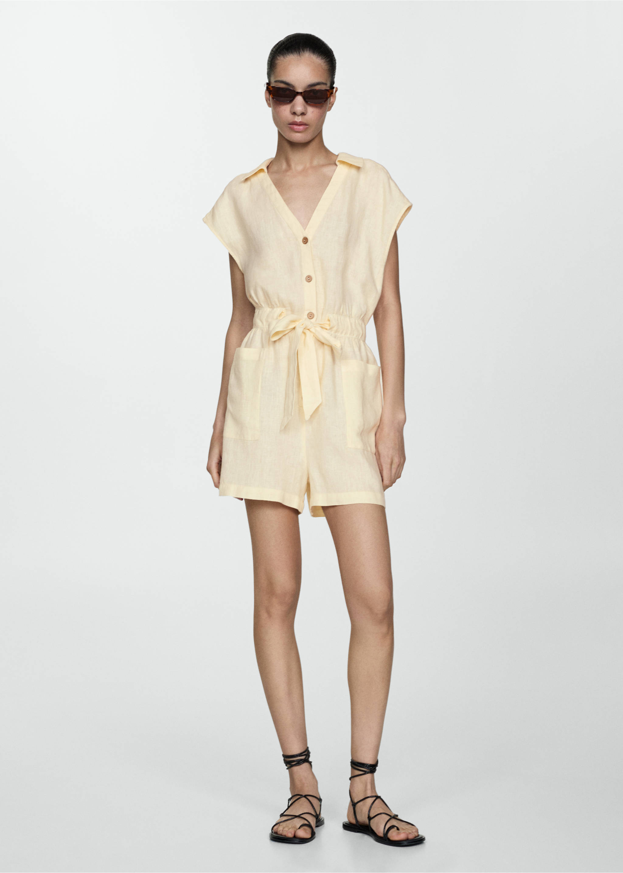 Combi-short lin nœud - Plan général, Jaune pastel. Ref: 77080352-00.