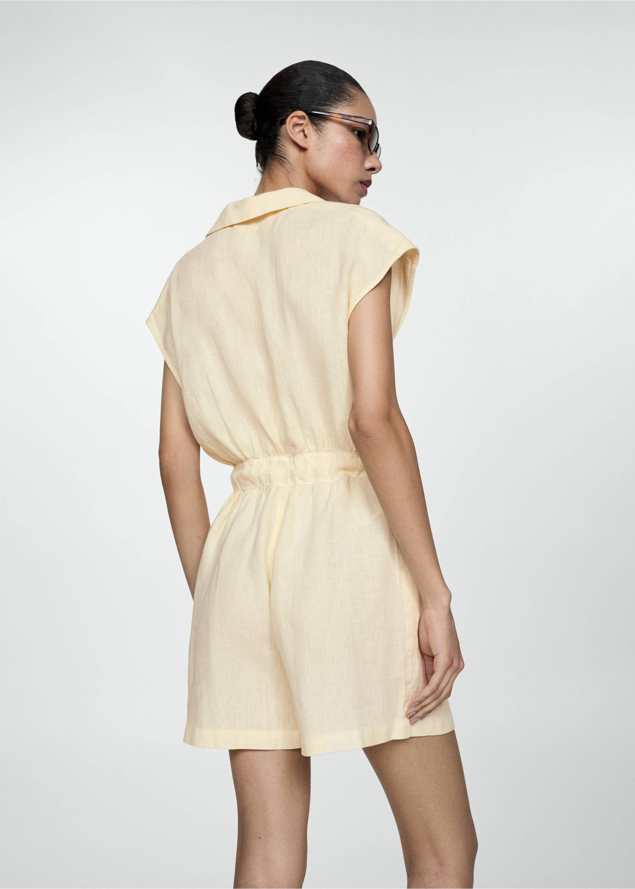 Combi-short lin nœud - Verso de l’article, Jaune pastel. Ref: 77080352-00.