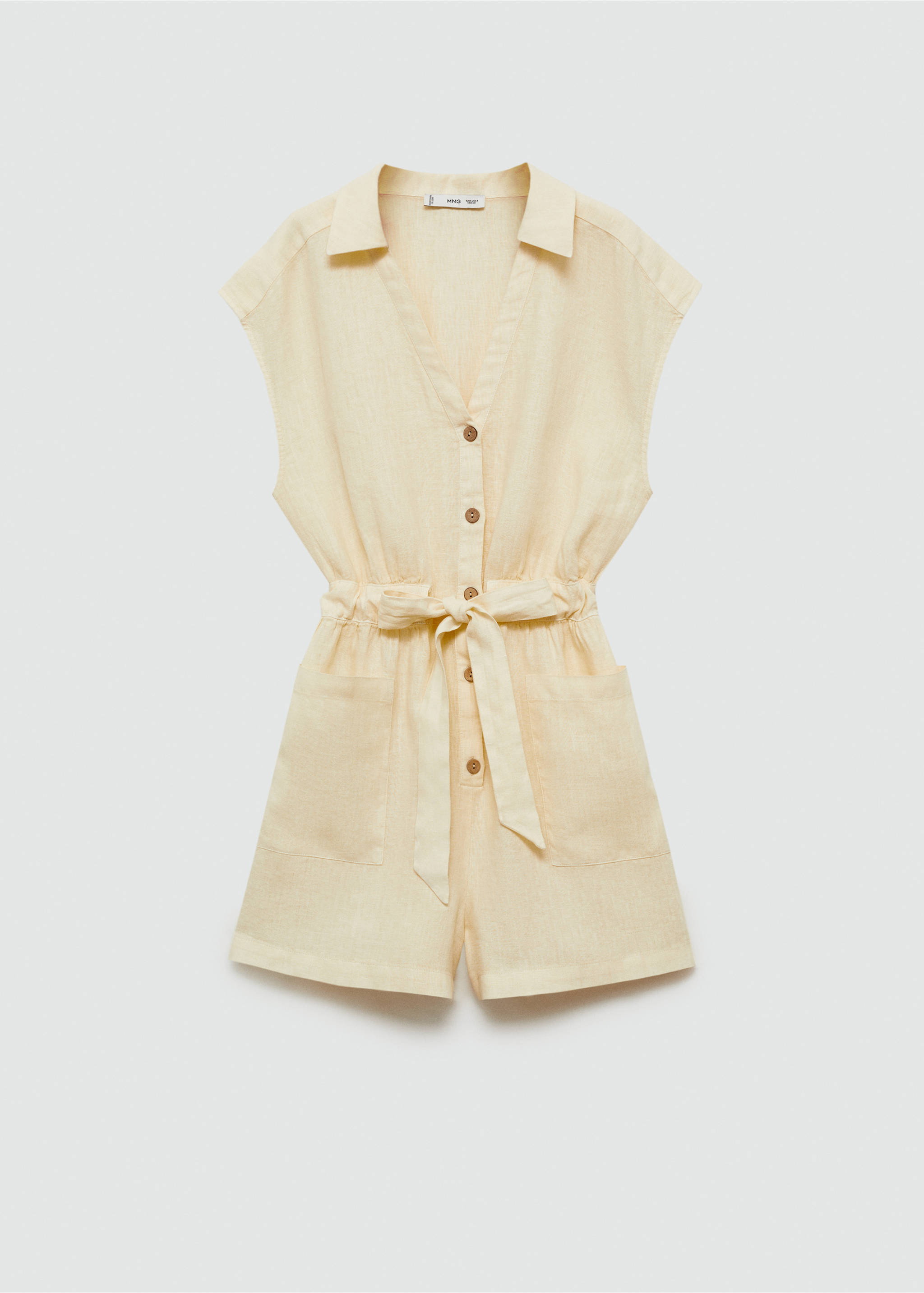 Combi-short lin nœud - Article sans modèle, Jaune pastel. Ref: 77080352-00.