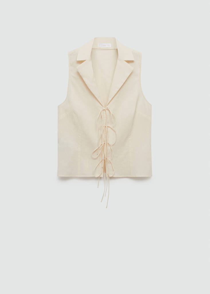 Sleeveless blouse with bows — Ecru