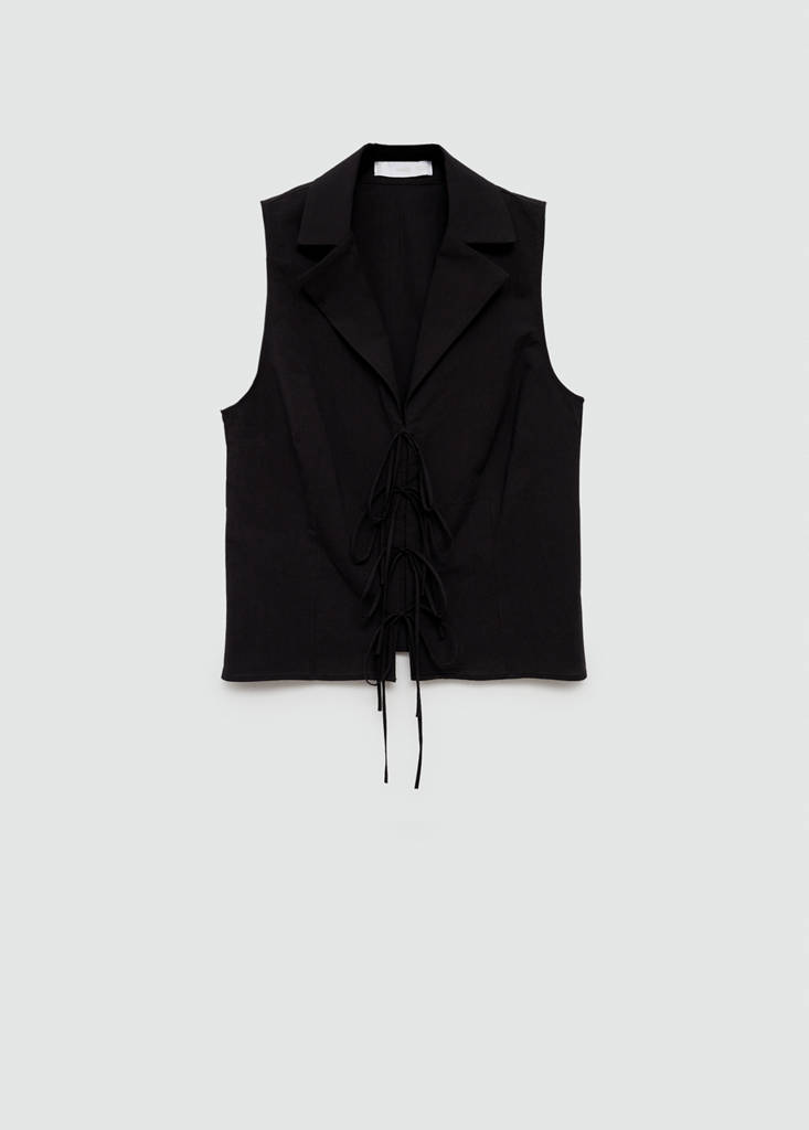 Sleeveless blouse with bows — Black