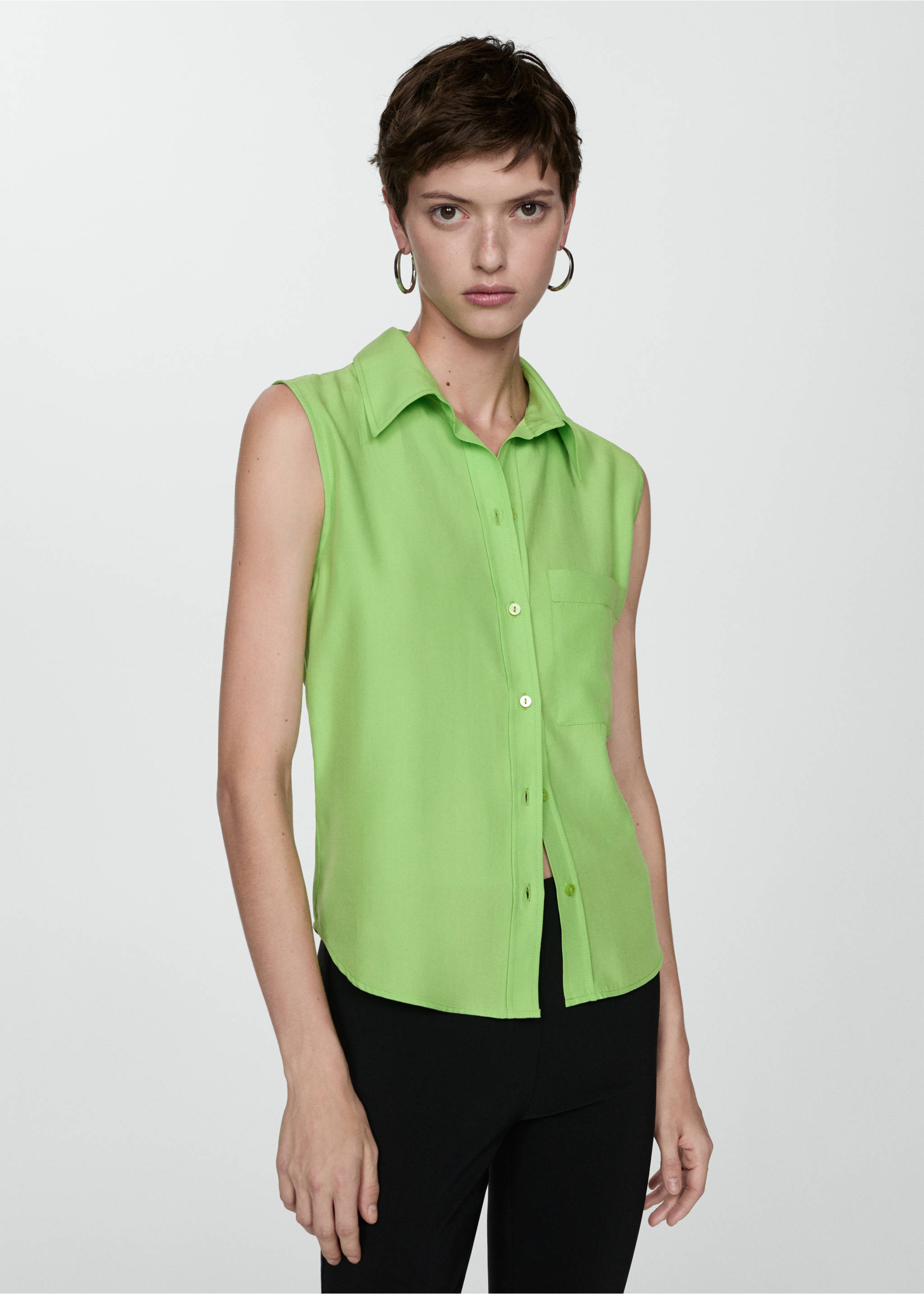 Chemise Lyocell sans manches - Plan moyen, Vert. Ref: 77080365-00.