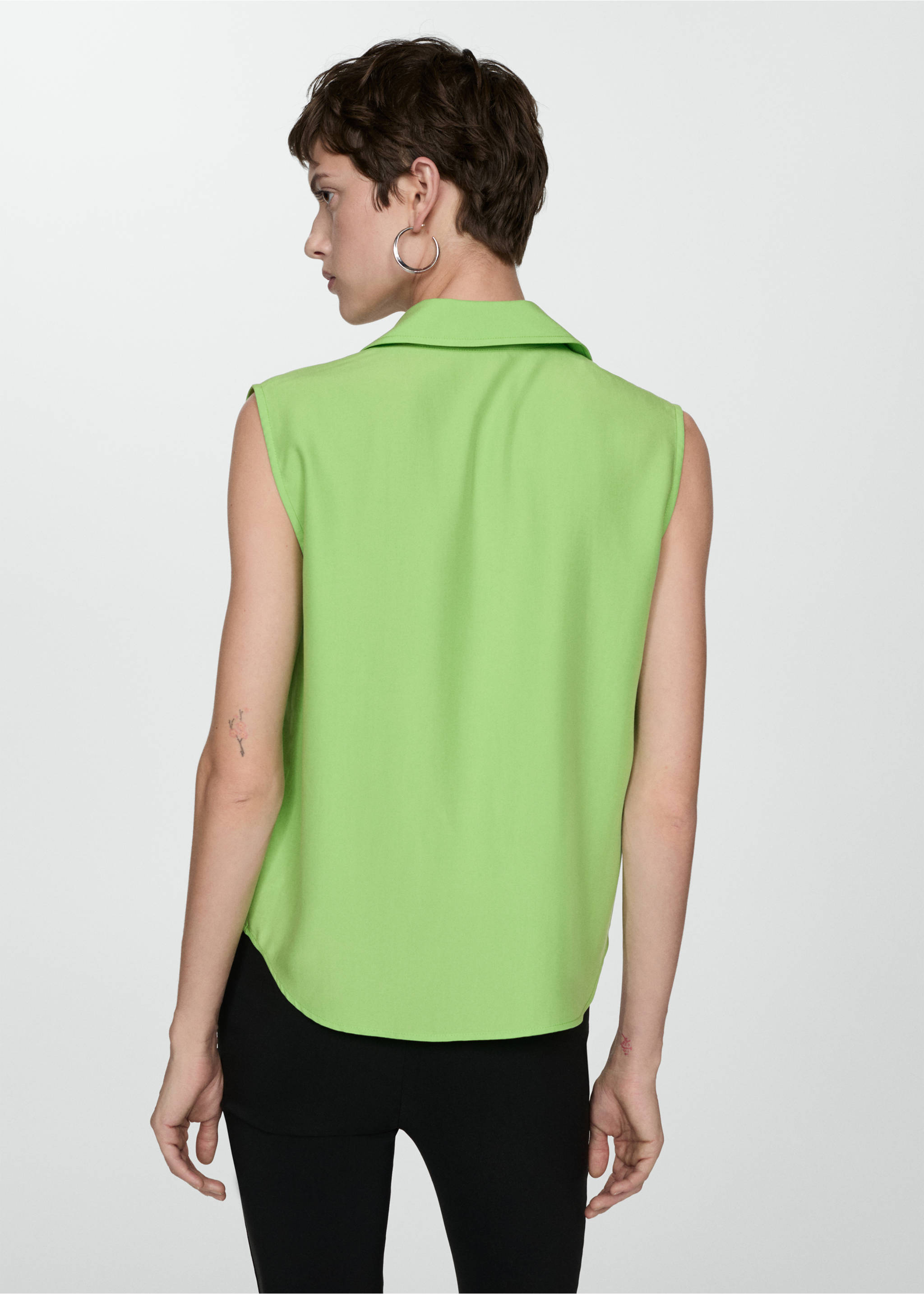 Chemise Lyocell sans manches - Verso de l’article, Vert. Ref: 77080365-00.