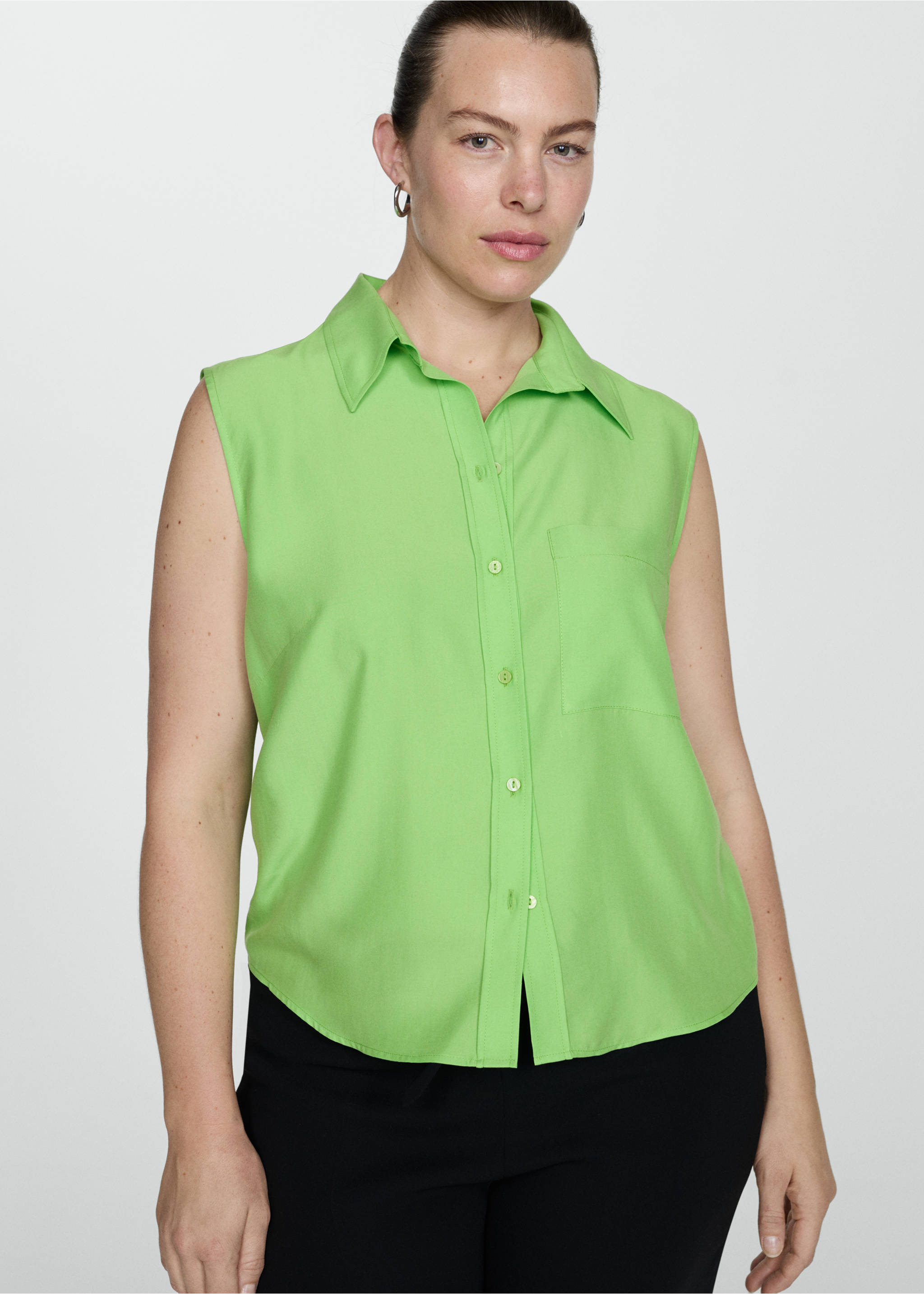 Chemise Lyocell sans manches - Détail de l'article 5, Vert. Ref: 77080365-00.