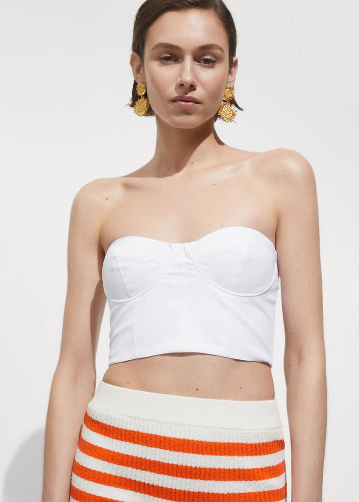 Strapless cropped top — White