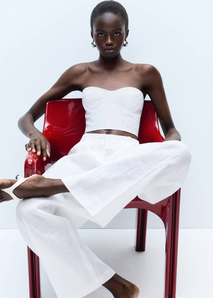 Strapless cropped top — White