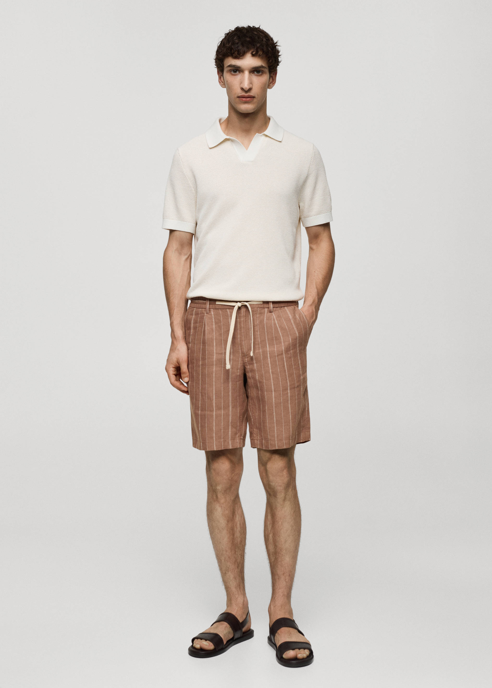 100% linen striped bermuda shorts with drawstring - General plane