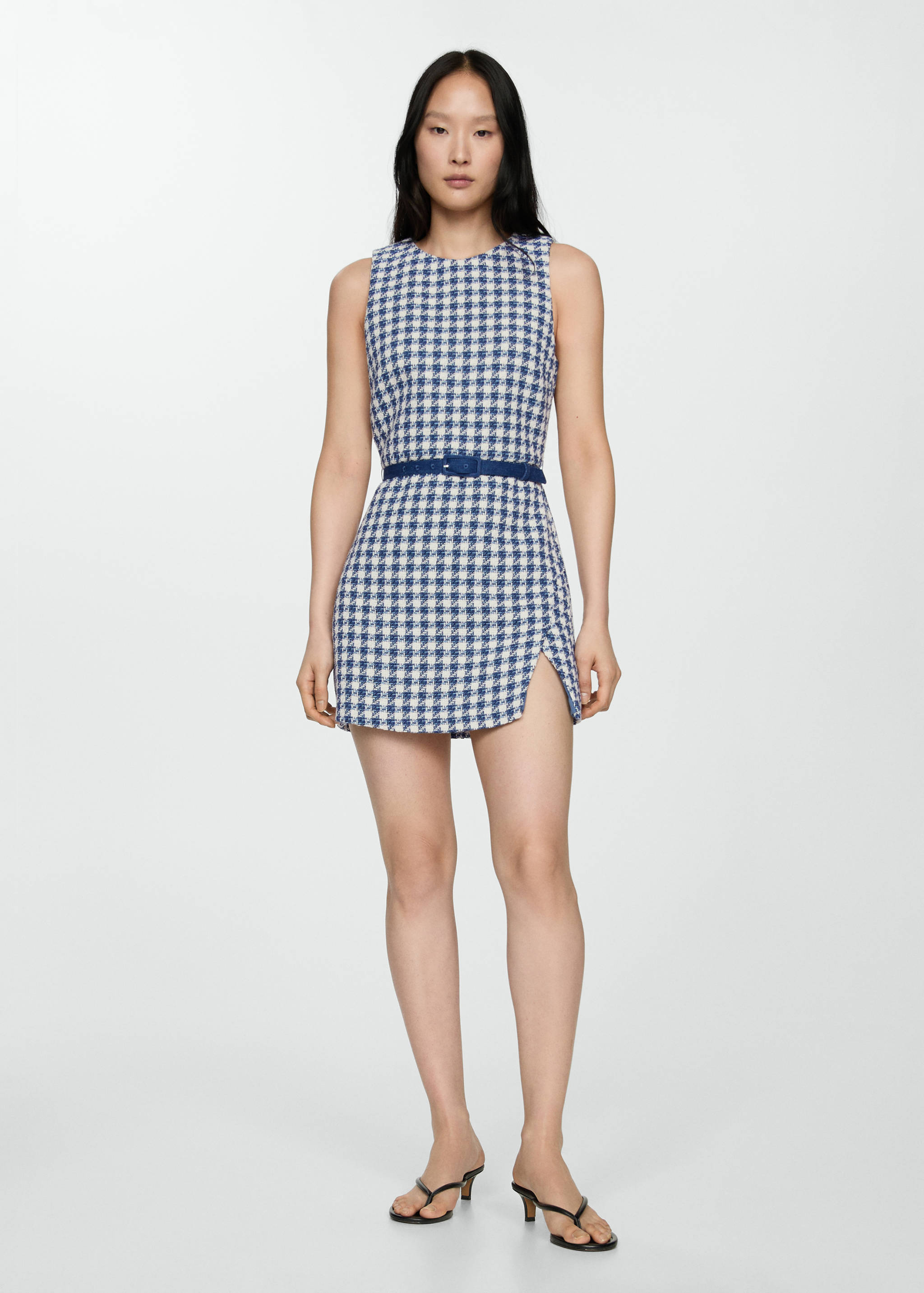 Houndstooth dress with belt - General plane