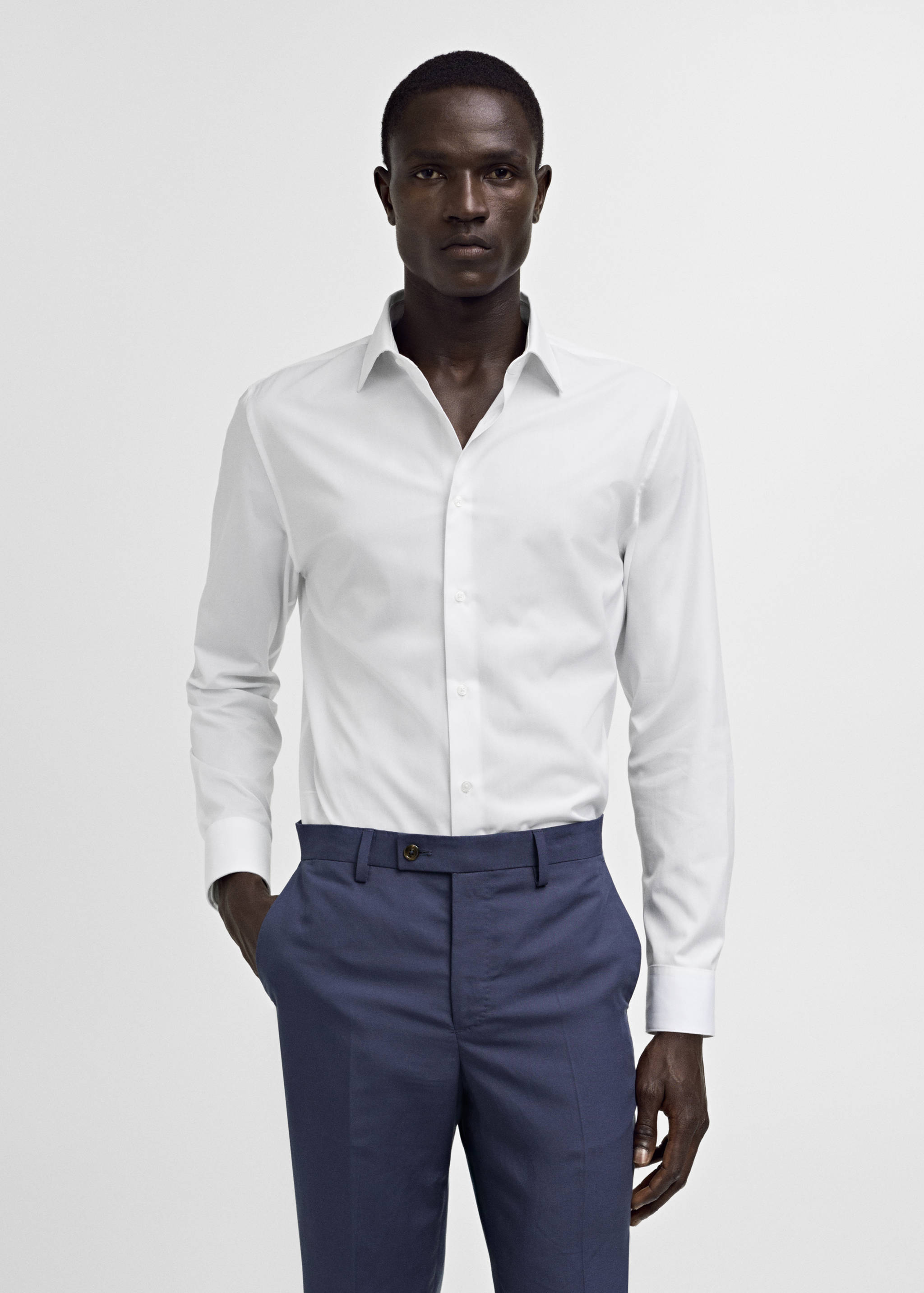 Slim-fit cotton poplin suit shirt - Medium plane