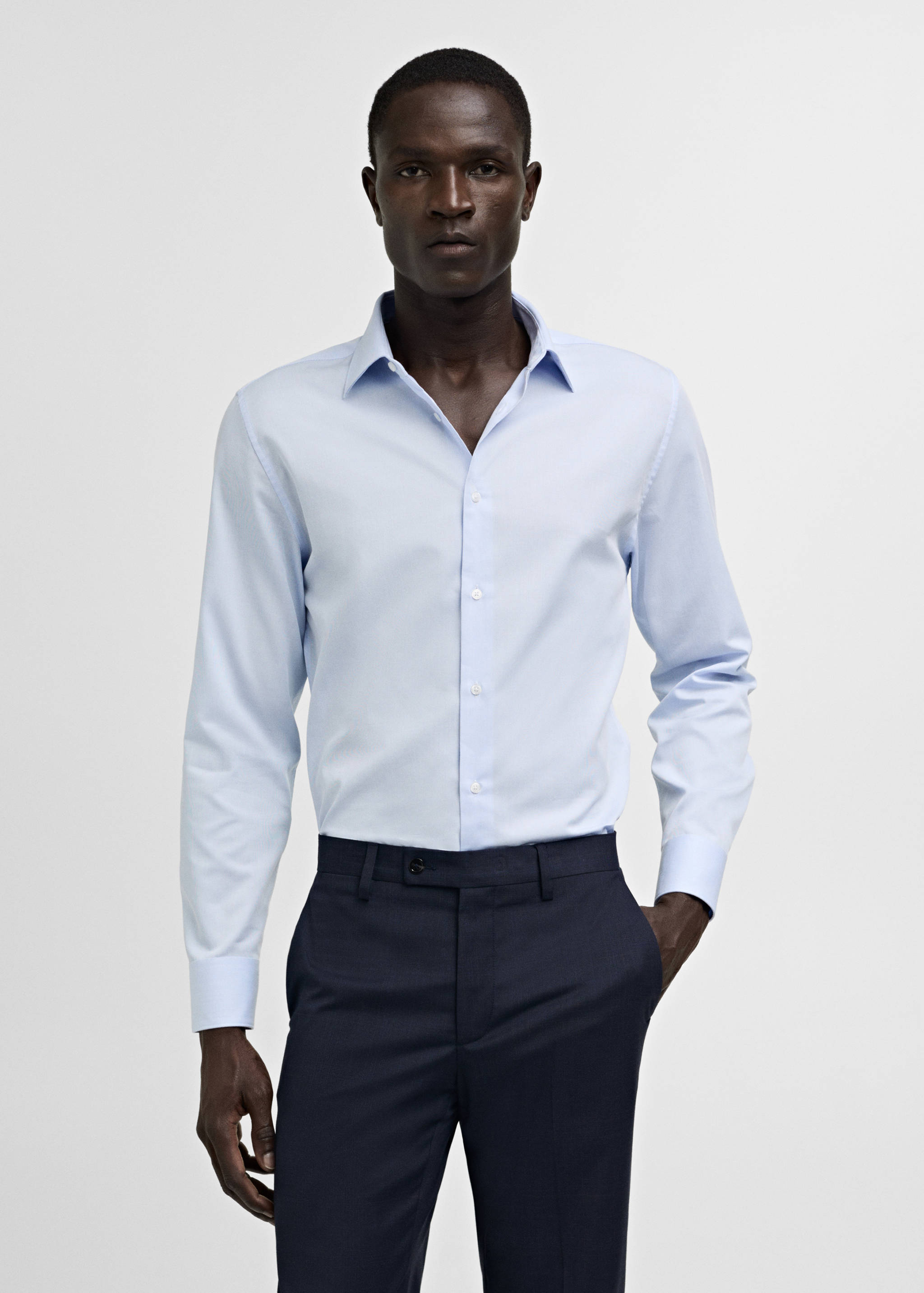 Slim-fit cotton poplin suit shirt - Medium plane