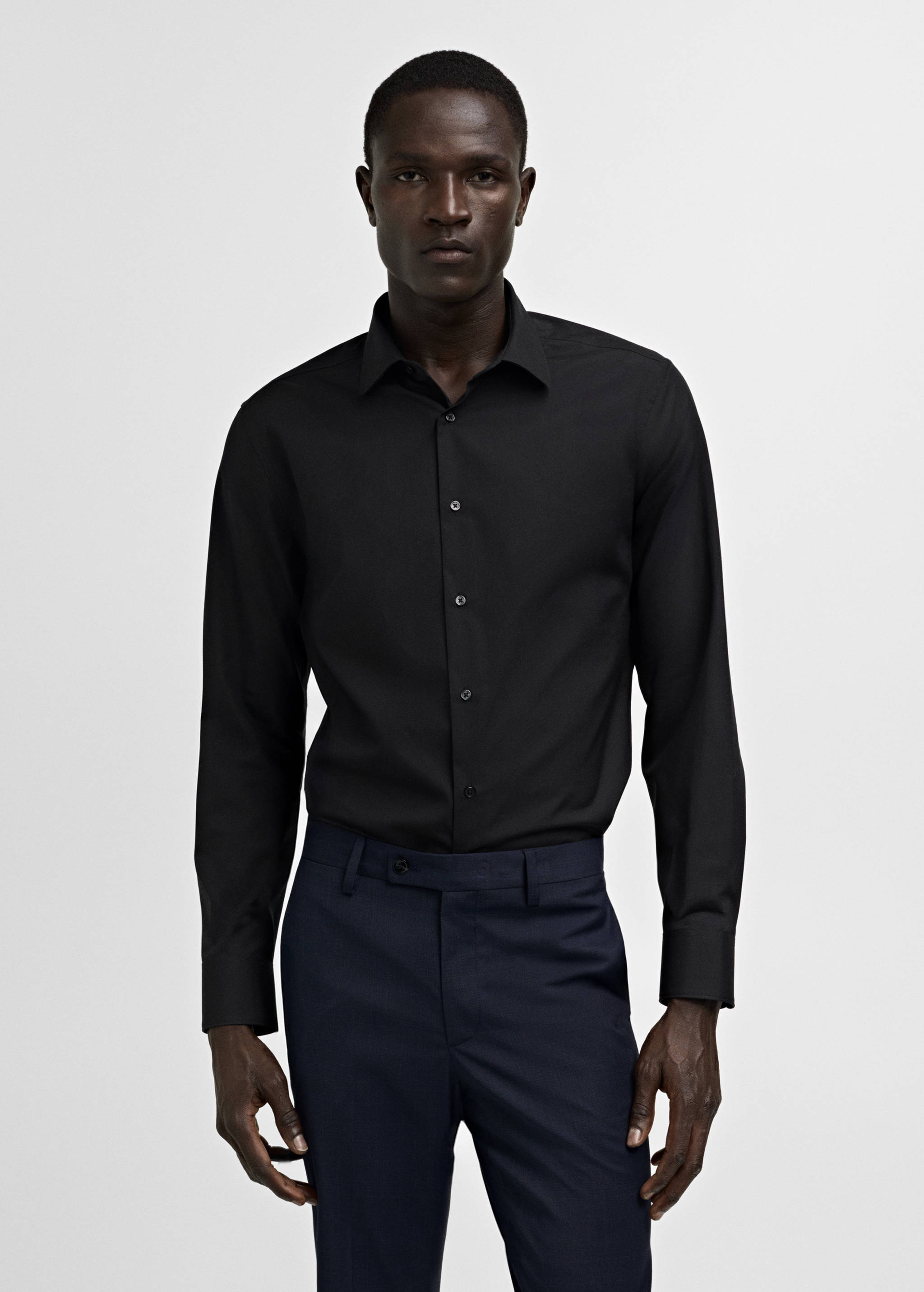 Slim-fit cotton poplin suit shirt - Medium plane