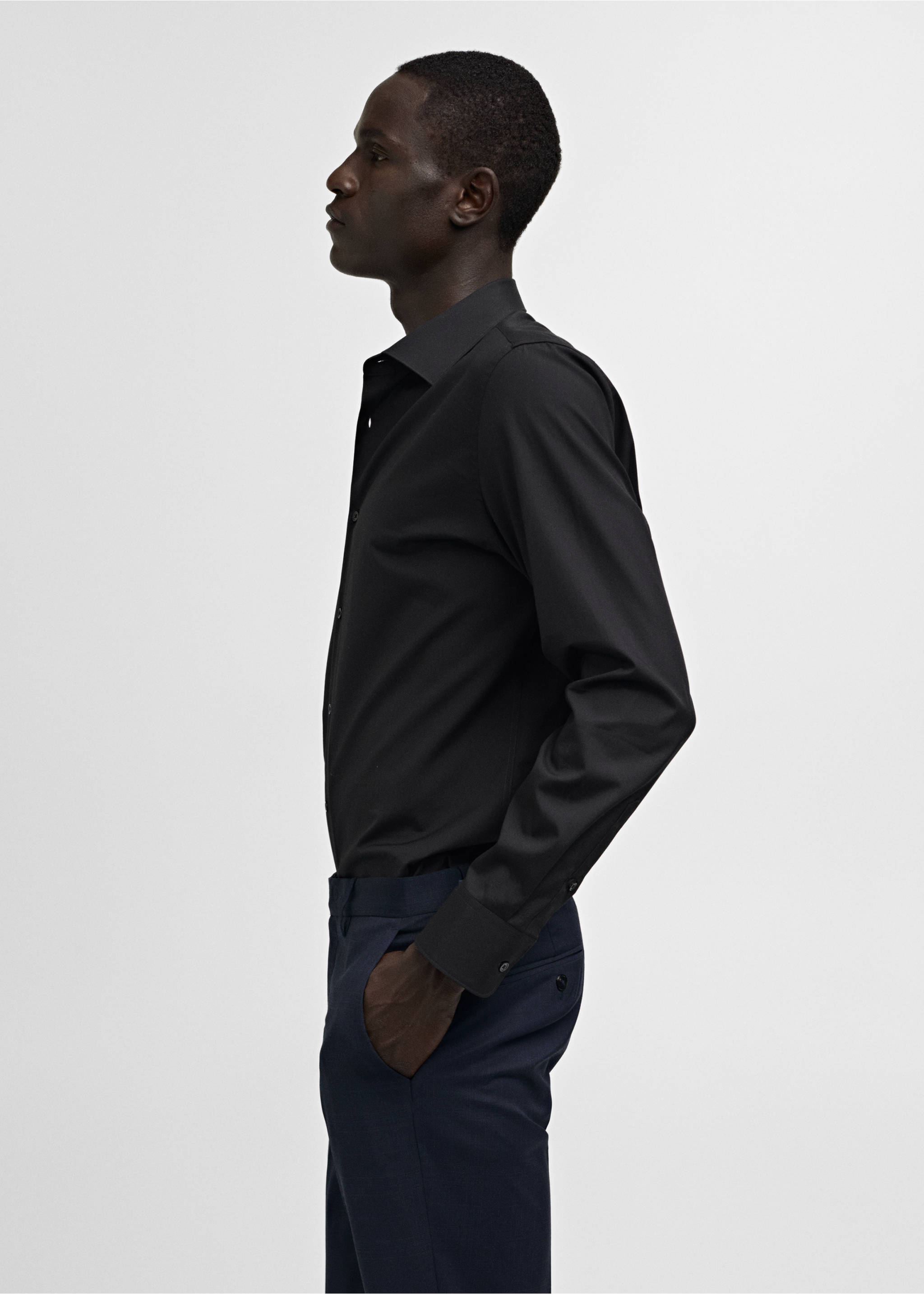 Slim-fit cotton poplin suit shirt - Details of the article 2, Black. Ref: 77080570-00.