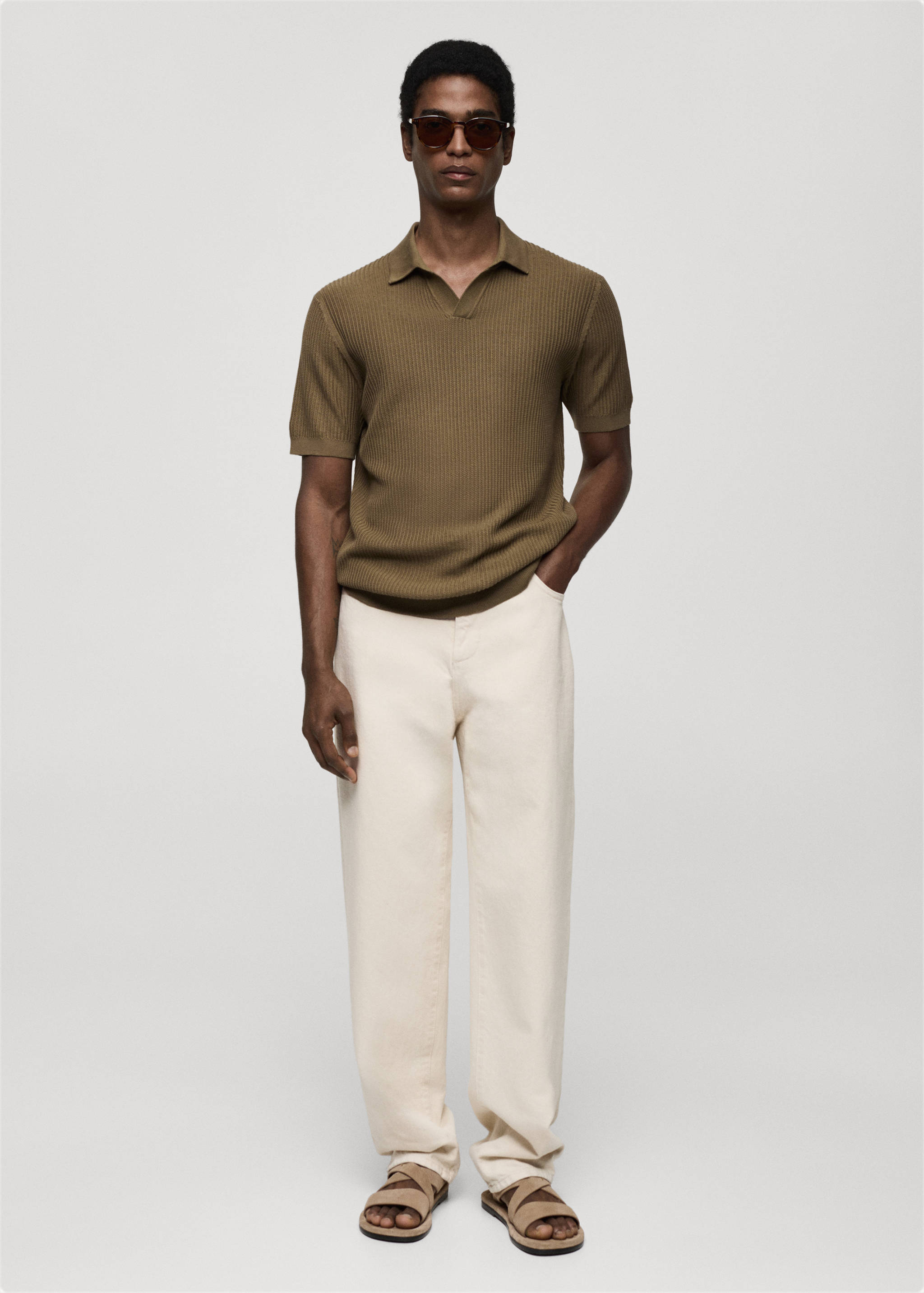 Polo de malha de algodão canelada - Plano geral