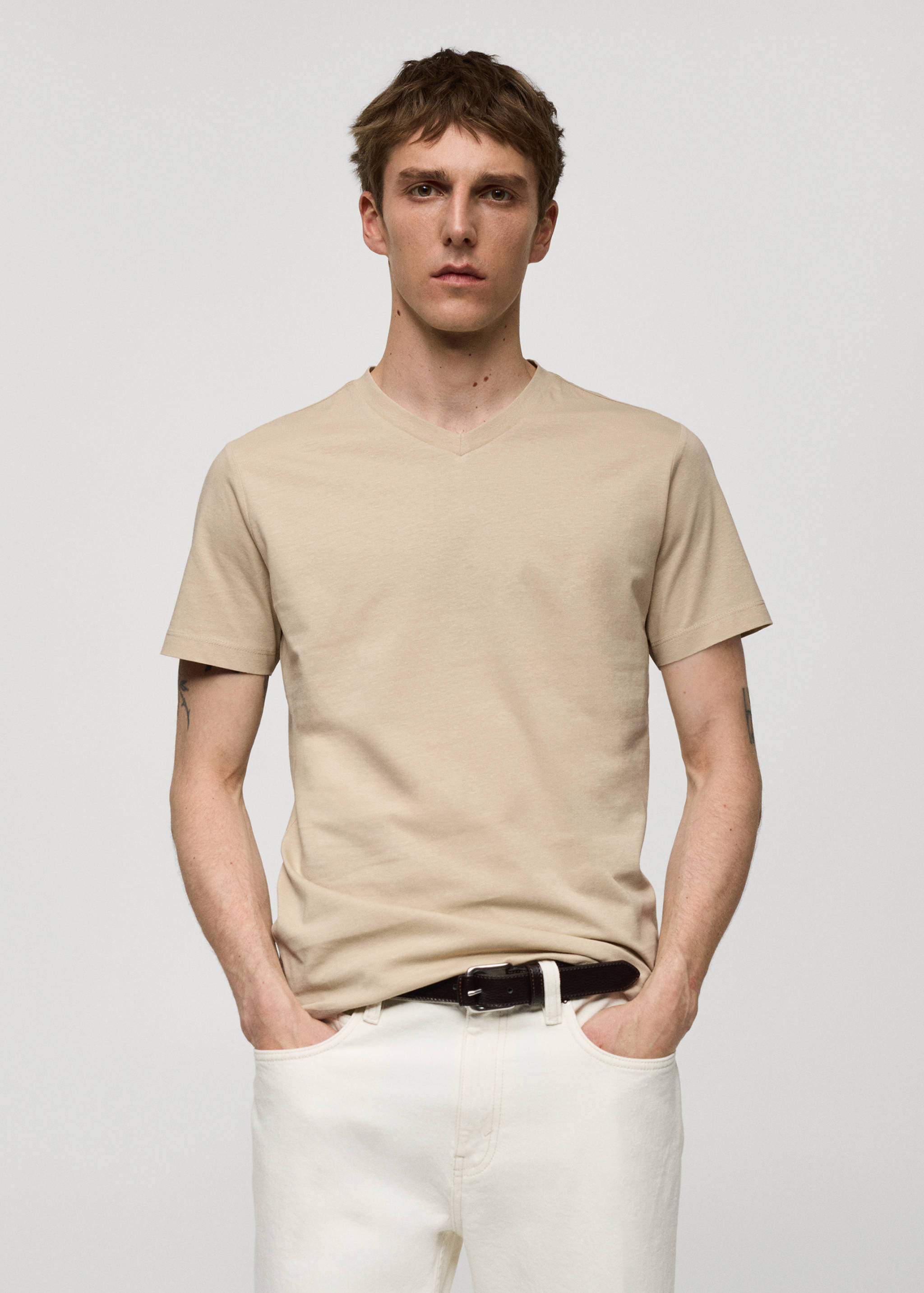 Slim-fit cotton V-neck t-shirt - Medium plane