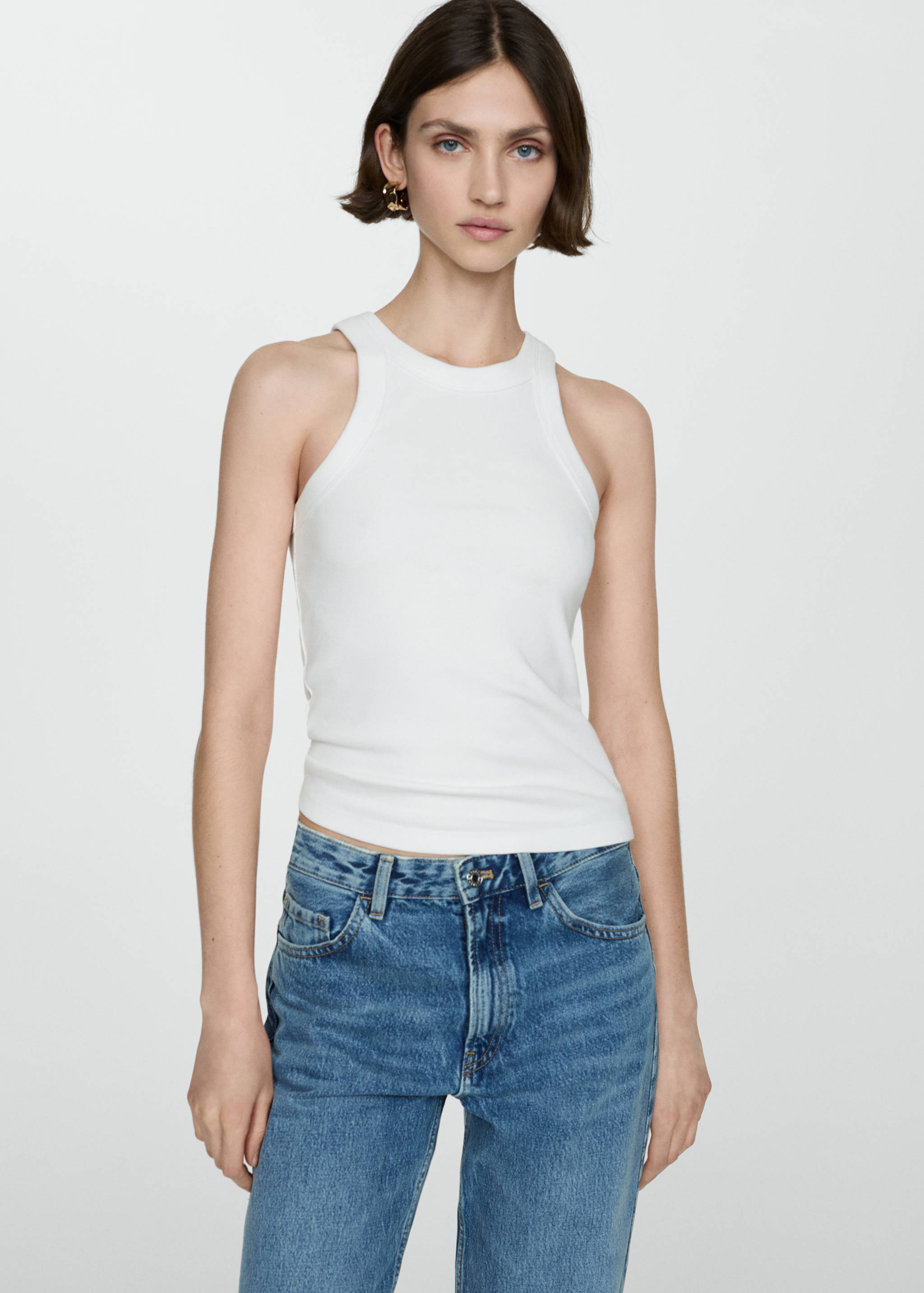 Ribbed cotton-blend top - Medium plane