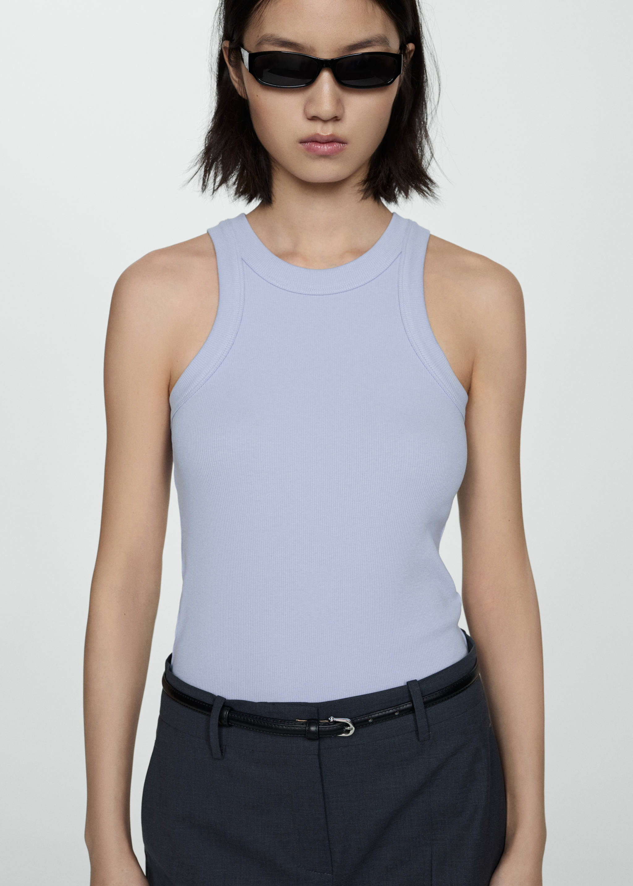 Ribbed cotton-blend top - Medium plane