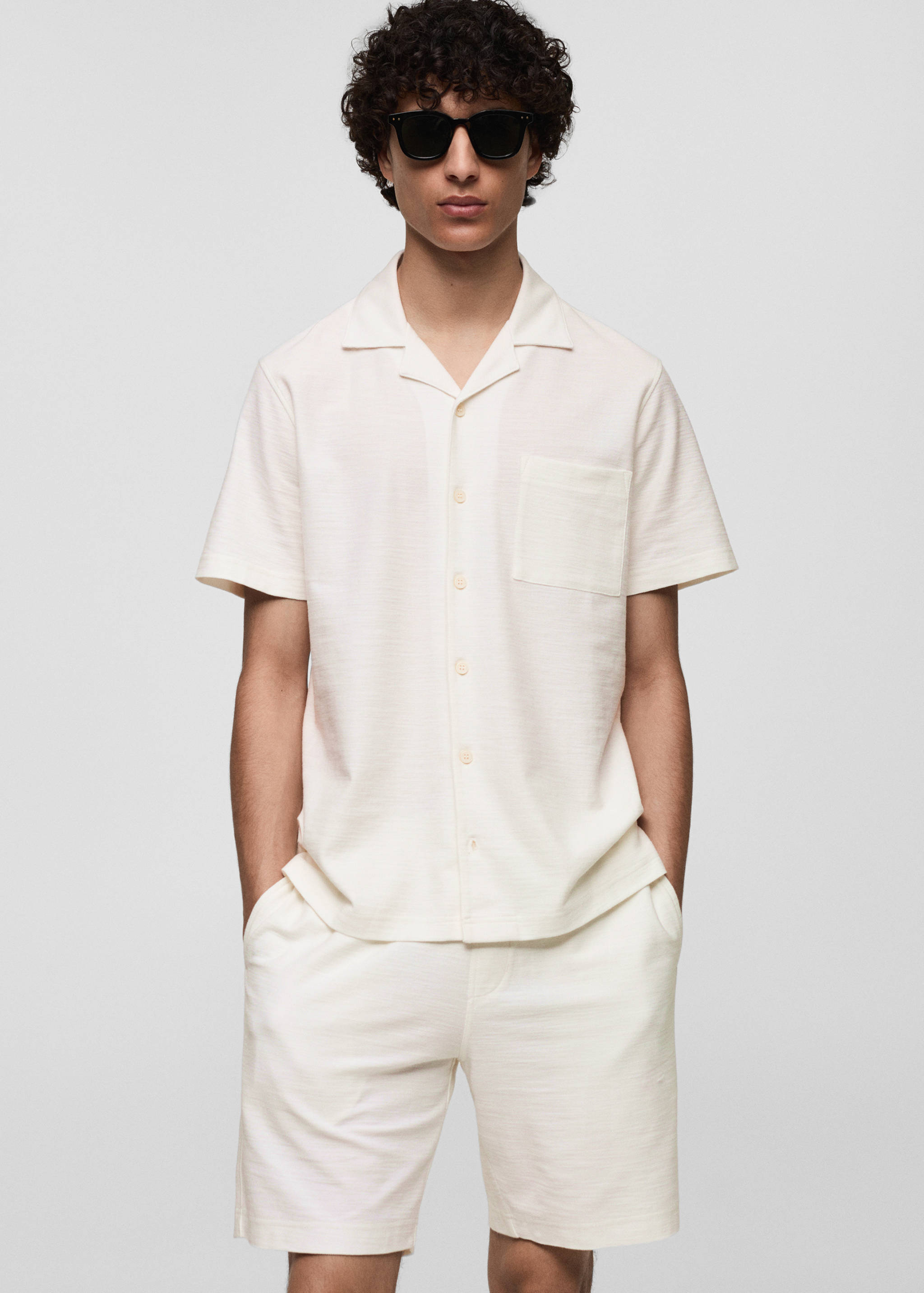 胸前口袋棉质衬衫 - null