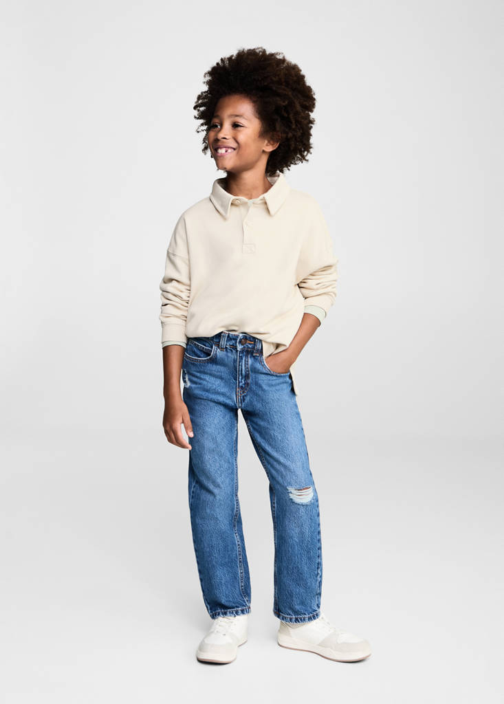 Long sleeves cotton polo — Sand