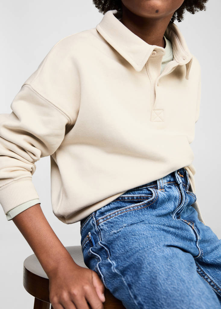 Long sleeves cotton polo — Sand