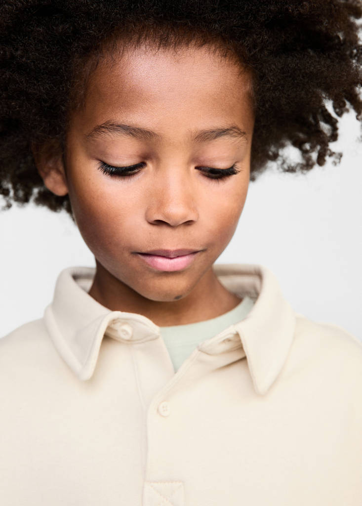 Long sleeves cotton polo — Sand