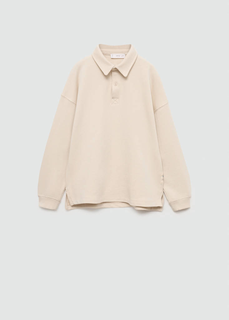 Long sleeves cotton polo — Sand