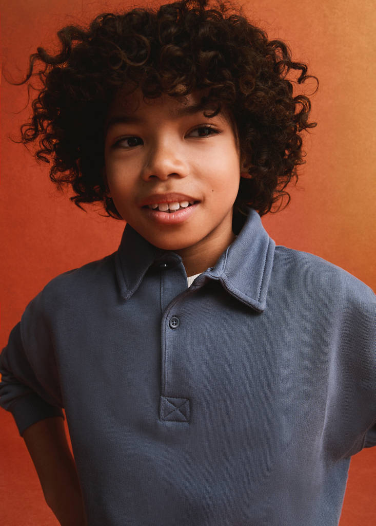 Long sleeves cotton polo — Blue