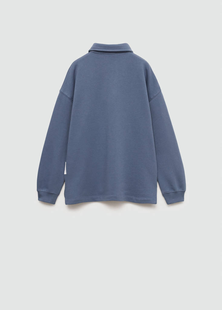 Long sleeves cotton polo — Blue