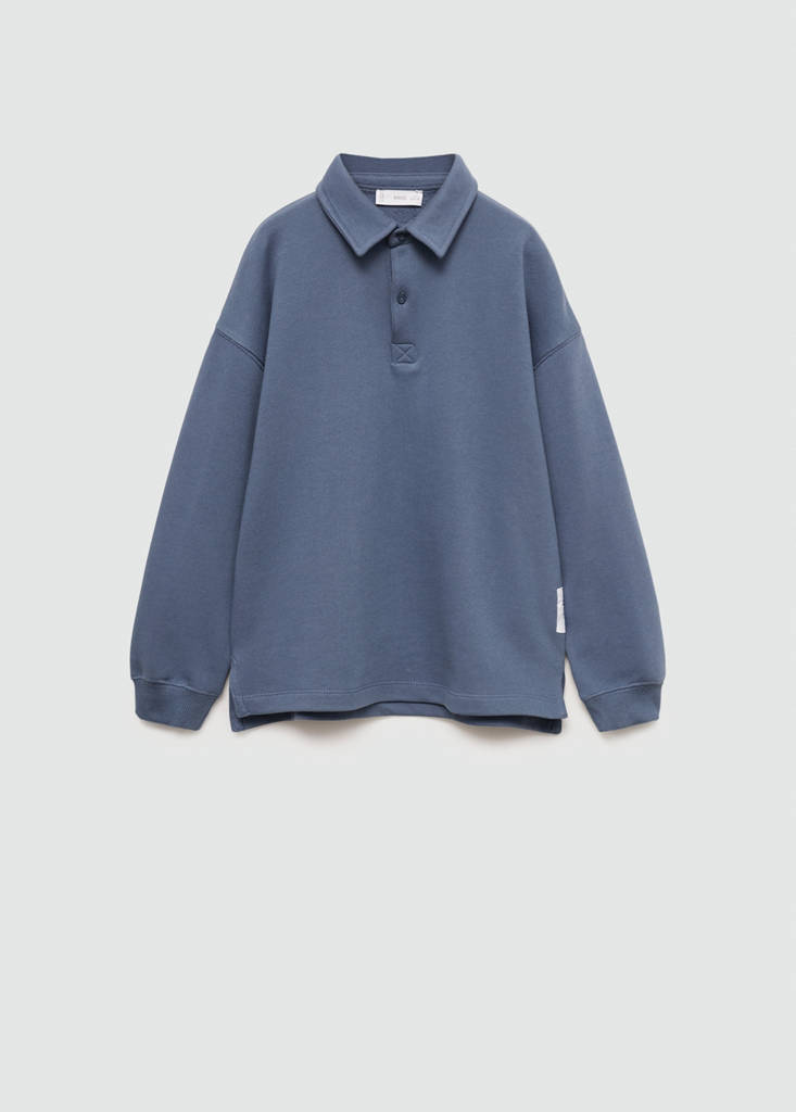Long sleeves cotton polo — Blue