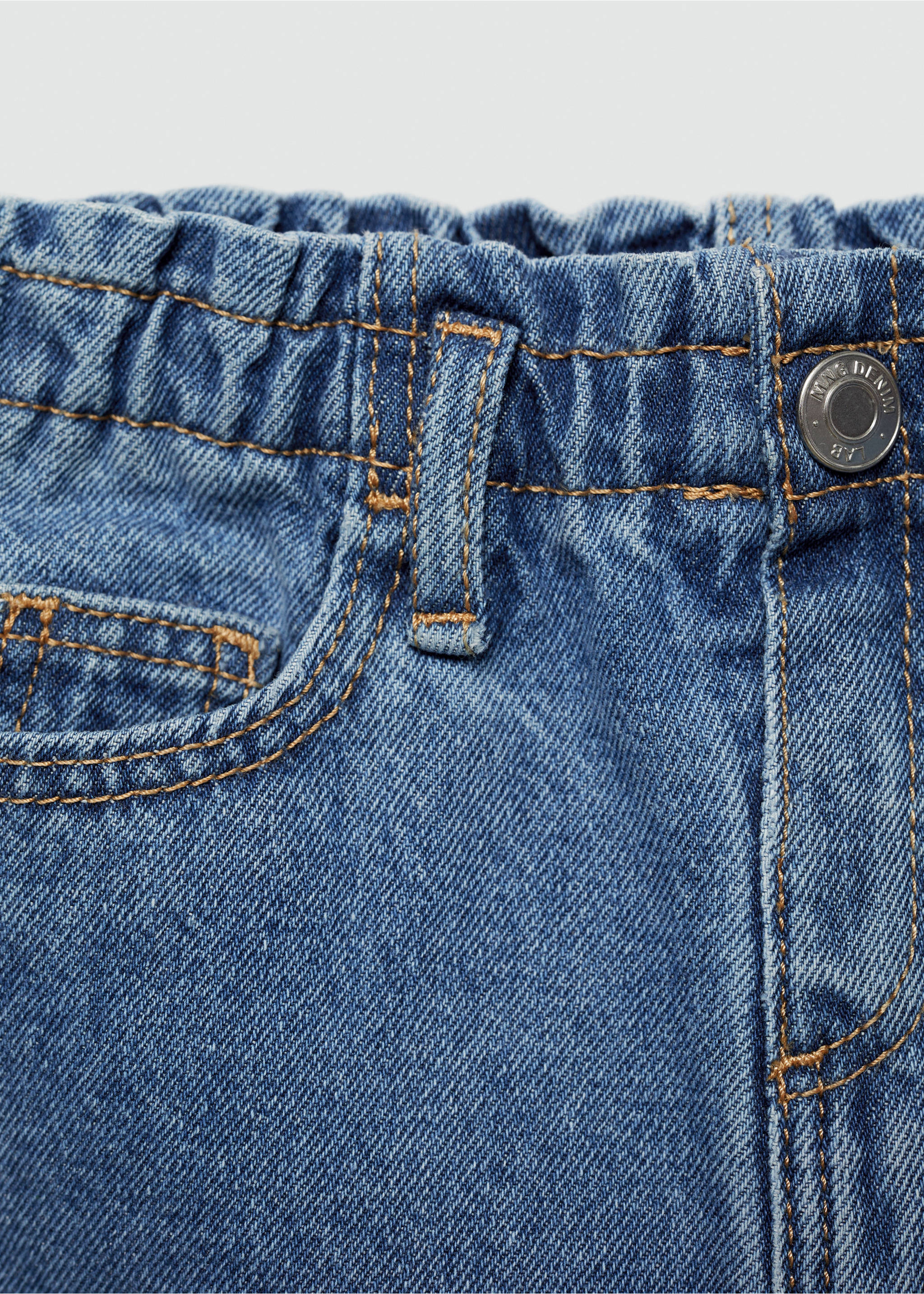 Paperbag denim skirt - Details of the article 8, Medium Blue. Ref: 77082004-00.