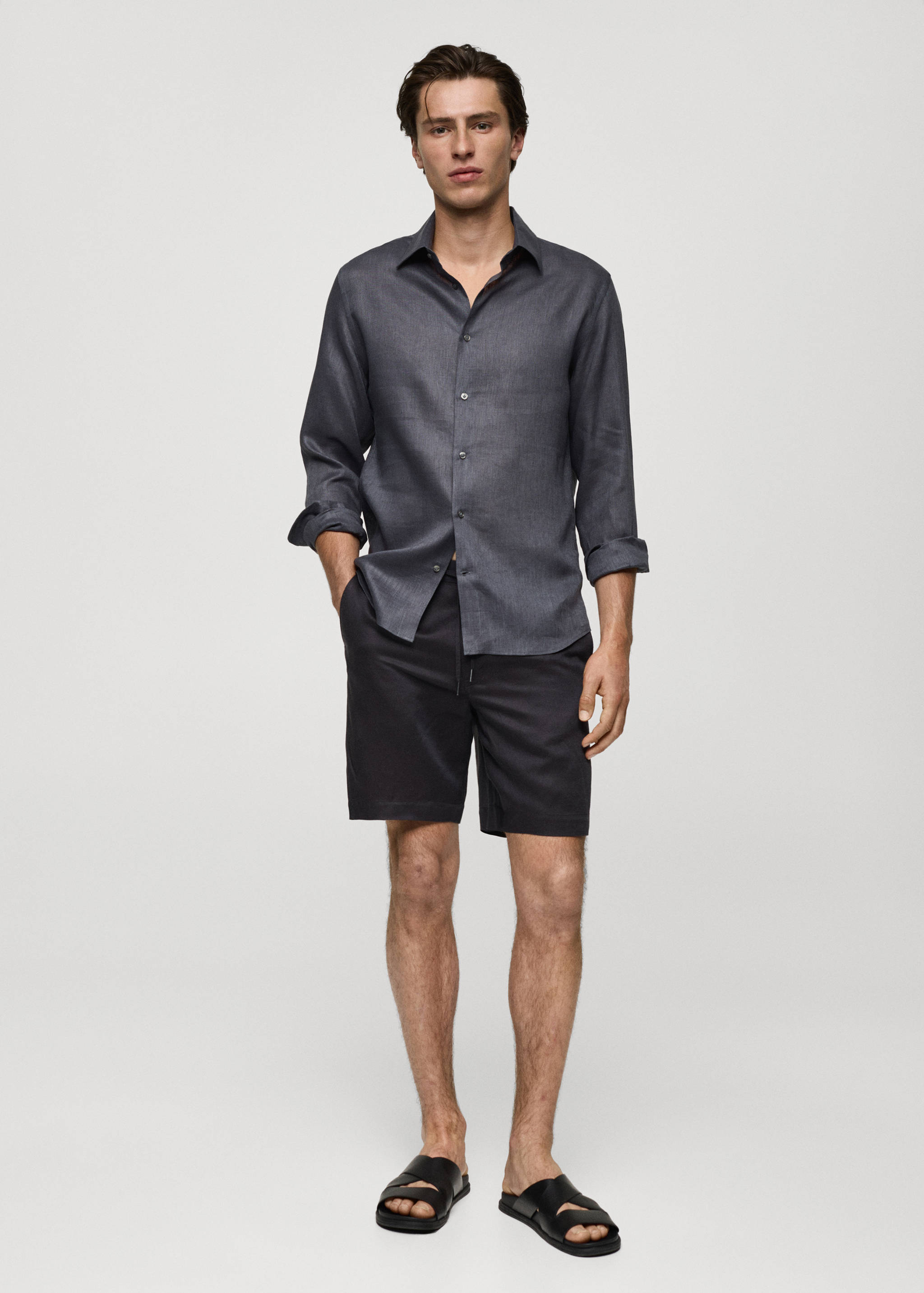Tencel™ linen shorts with drawstring - General plane