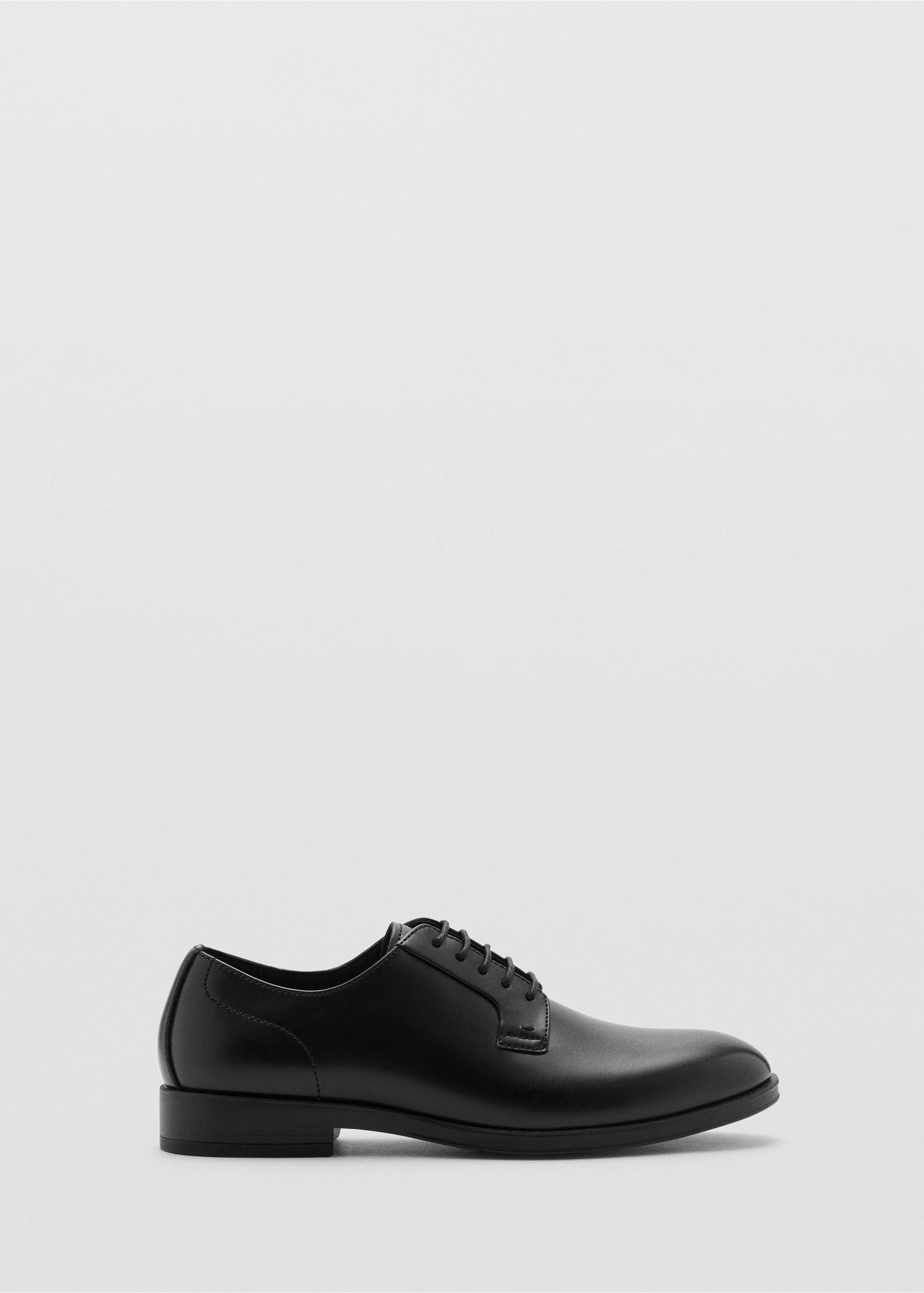Black men's leather lace-up dress shoe in a still-life view., Black. Ref: 77082539-00.