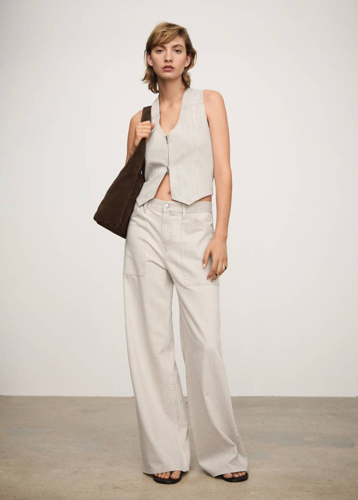 Striped gilet with zip — Beige