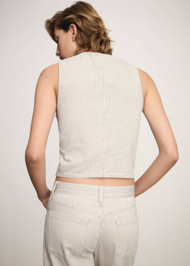 Striped gilet with zip — Beige
